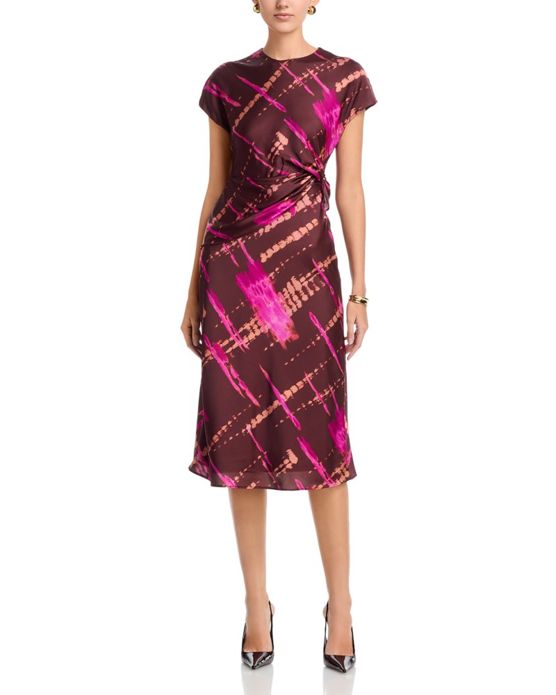 Avery Draped Printed Satin Dress