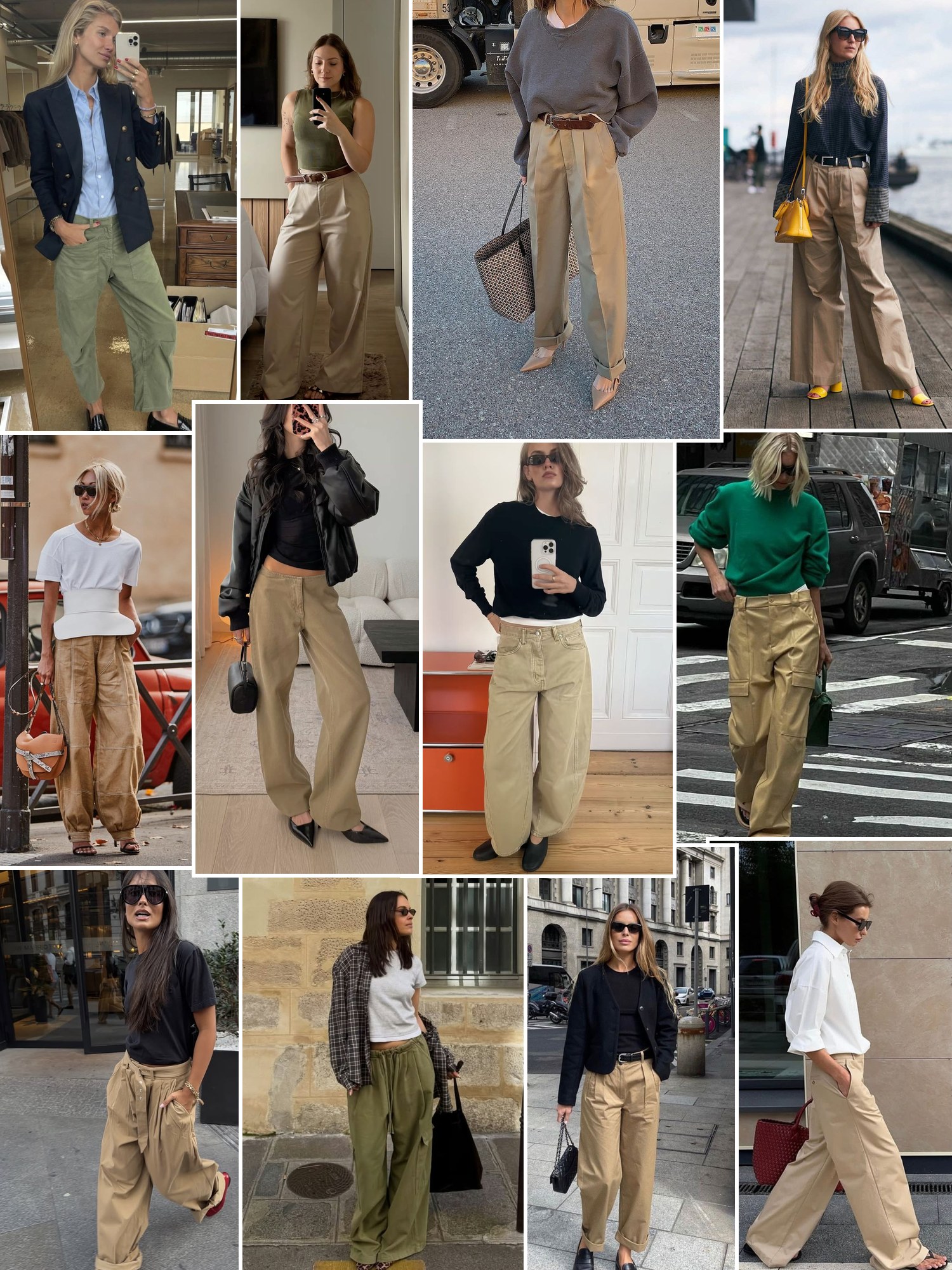 Street style collage of women wearing khaki pants