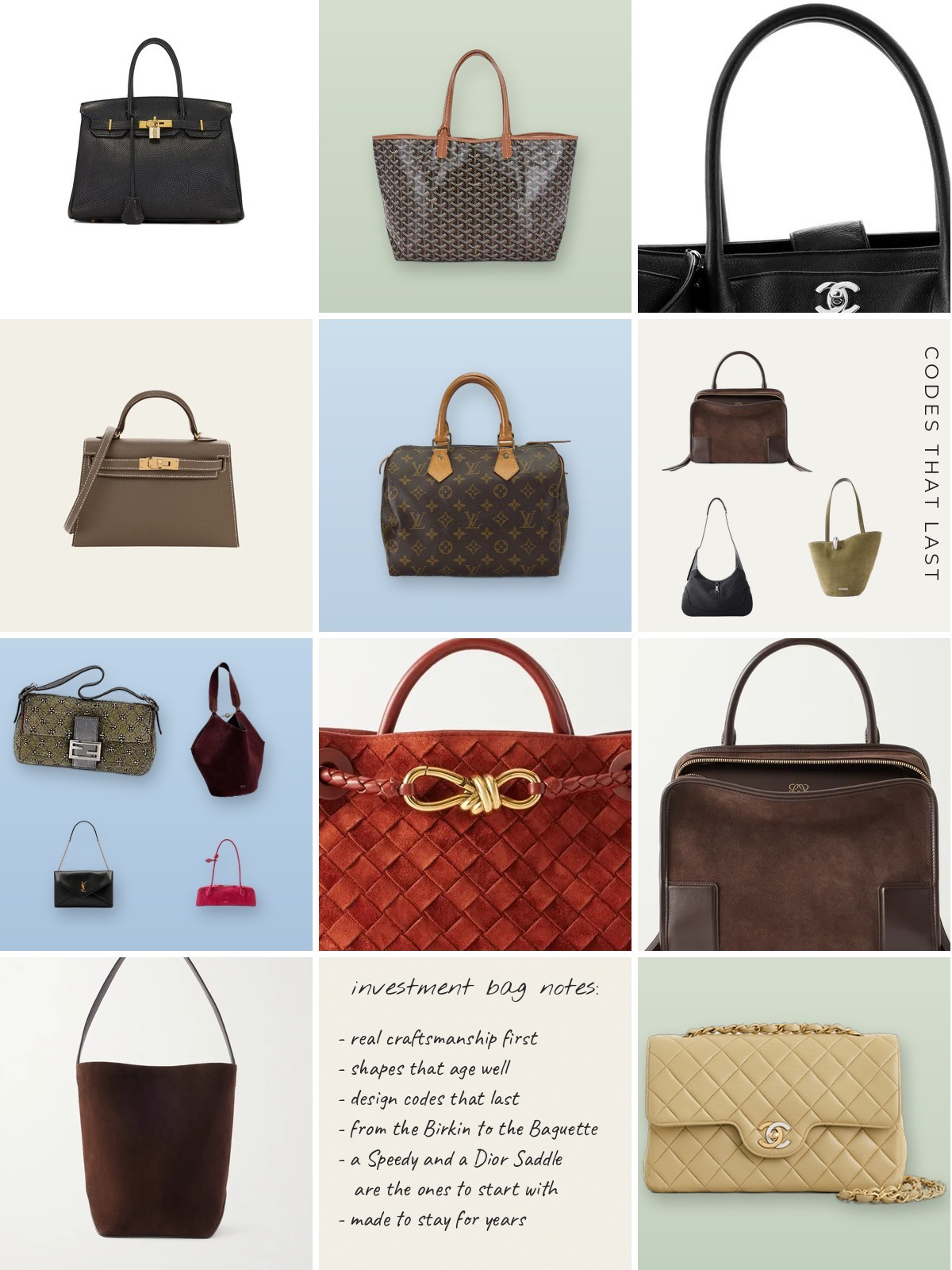 Best Investment Bags collage with picks from Chanel, Gucci, Alexander Wang and Jacquemus