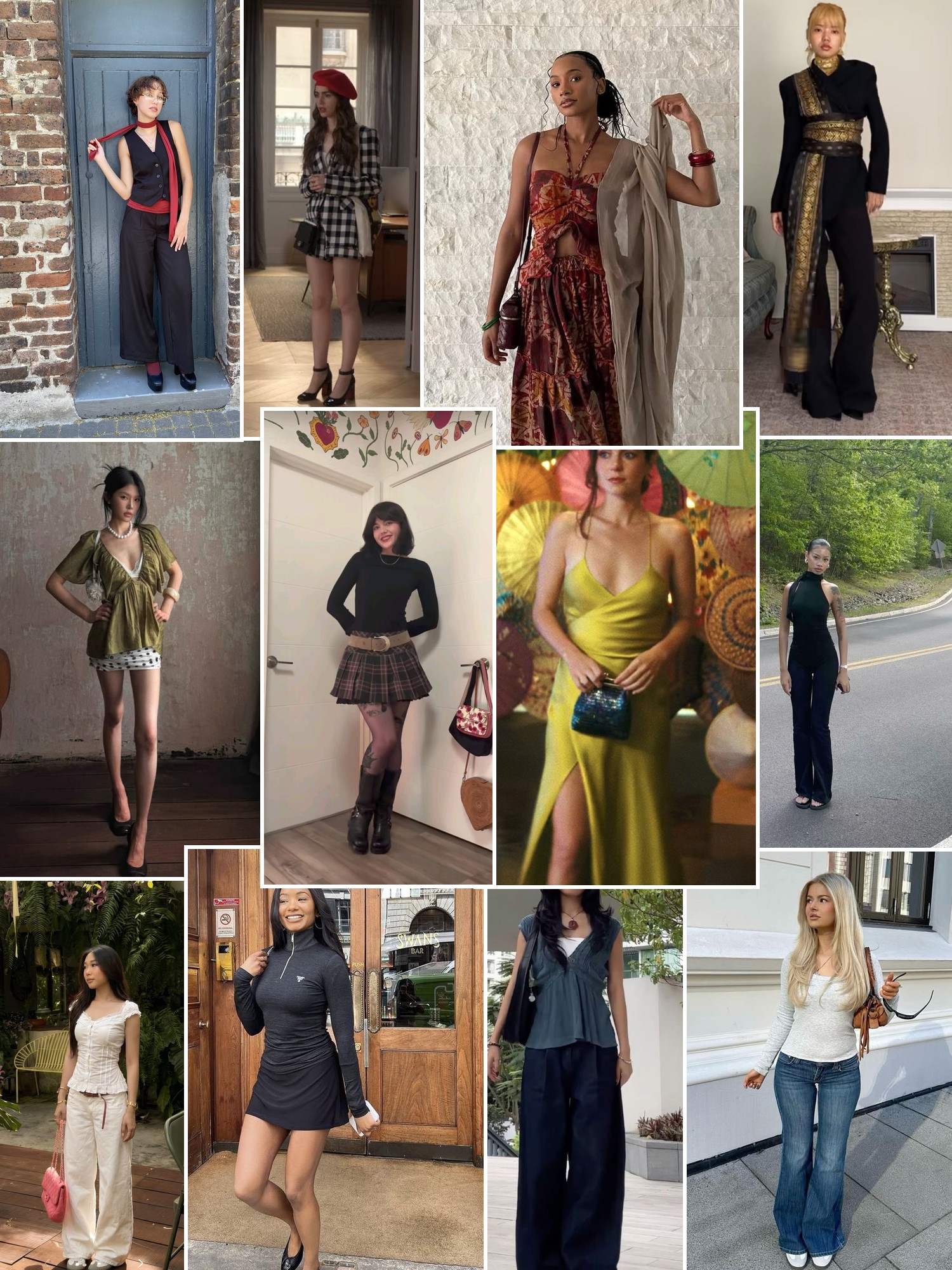 Collage of runway looks, campaign shots and street style outfits that capture the Temily mood