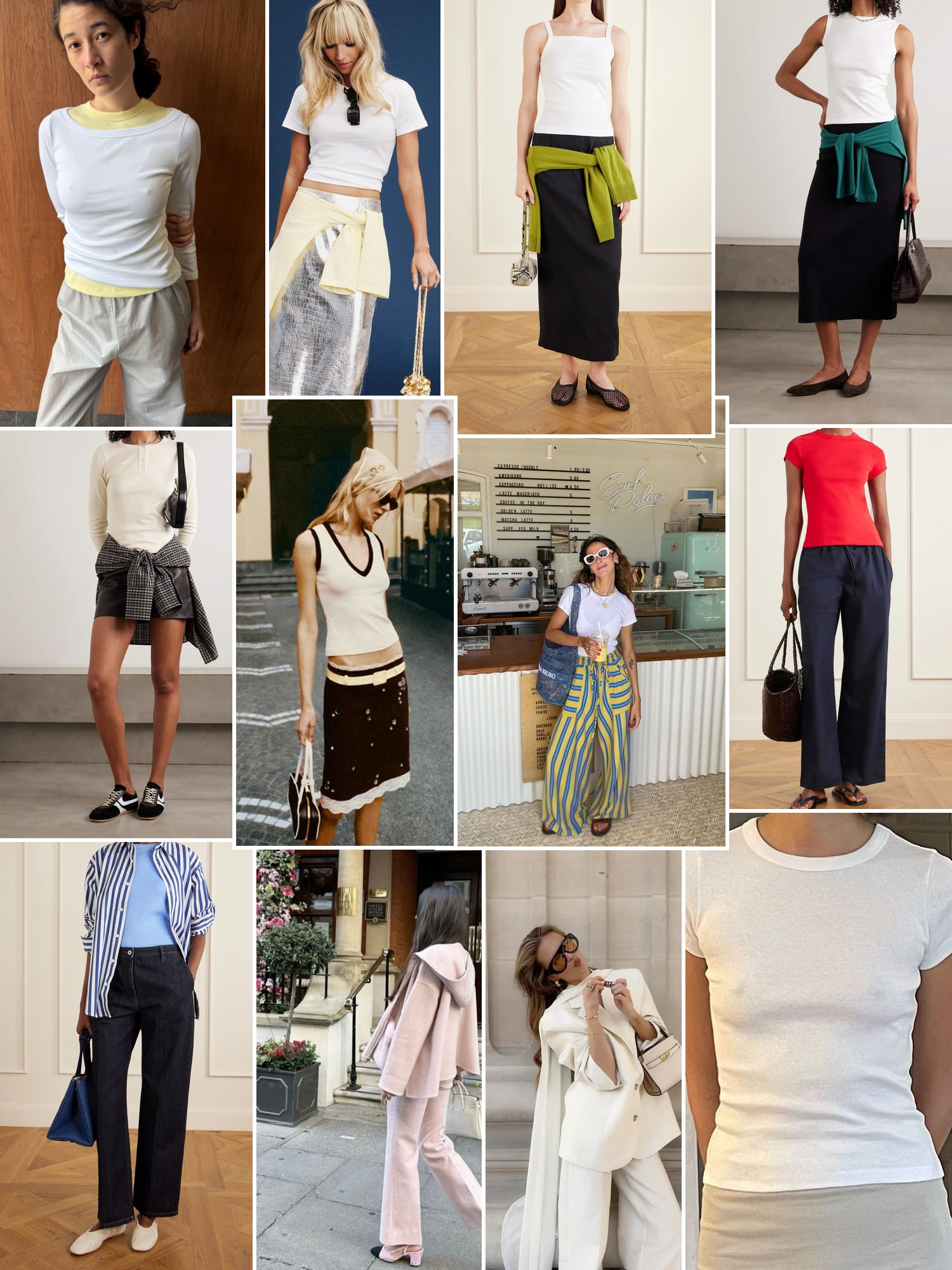 Collage of runway looks, campaign shots and street style outfits that capture the Flore Flore mood