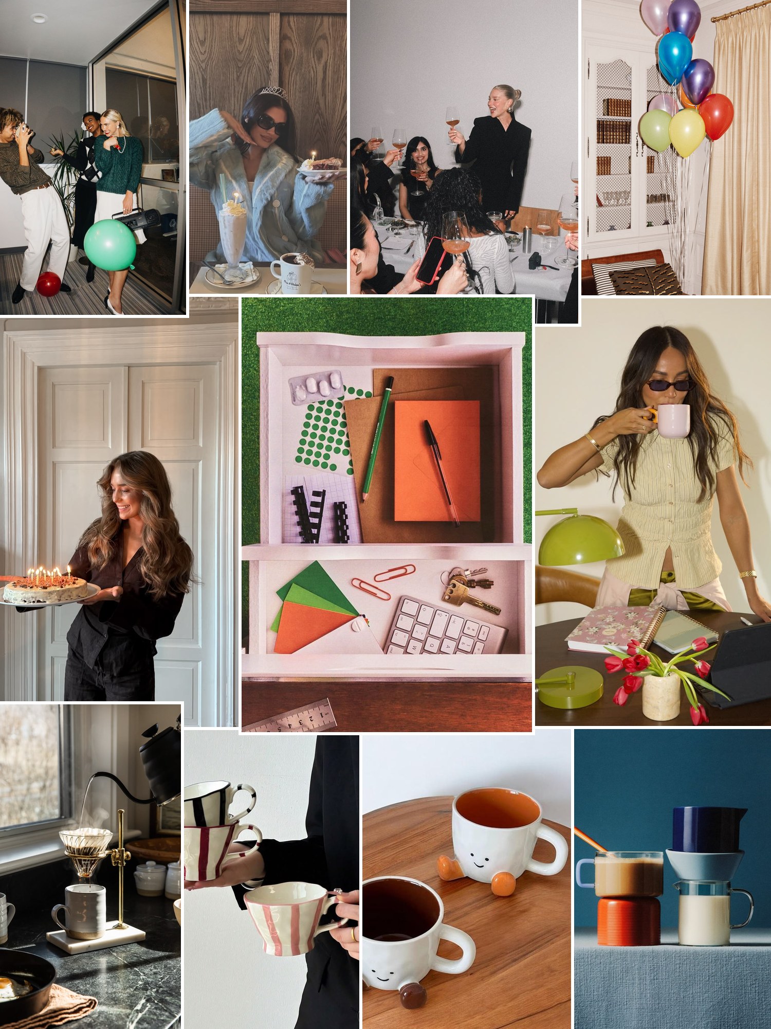 Street style collage of women wearing birthday gifts for coworkers