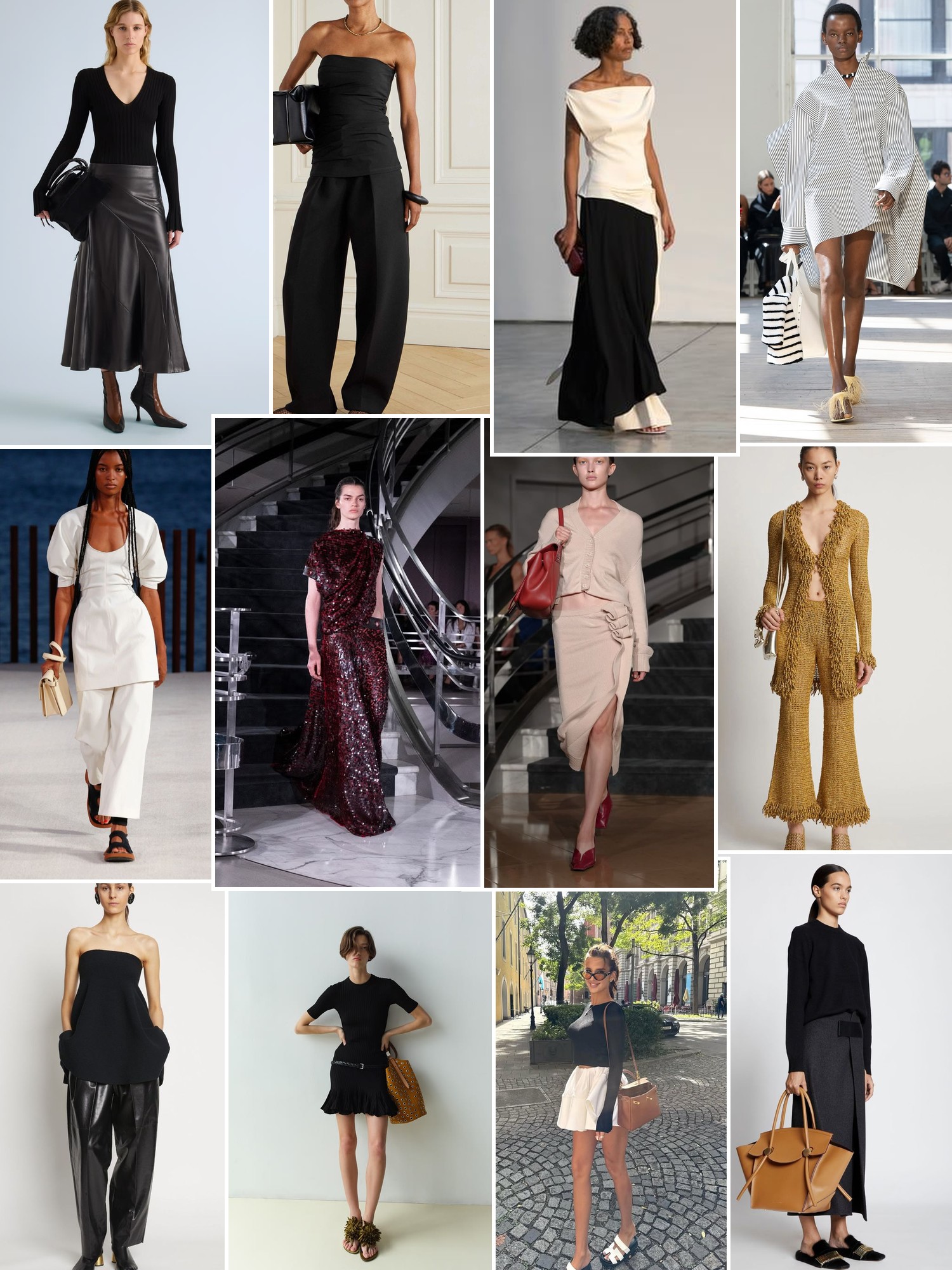 Collage of runway looks, campaign shots and street style outfits that capture the Proenza Schouler mood