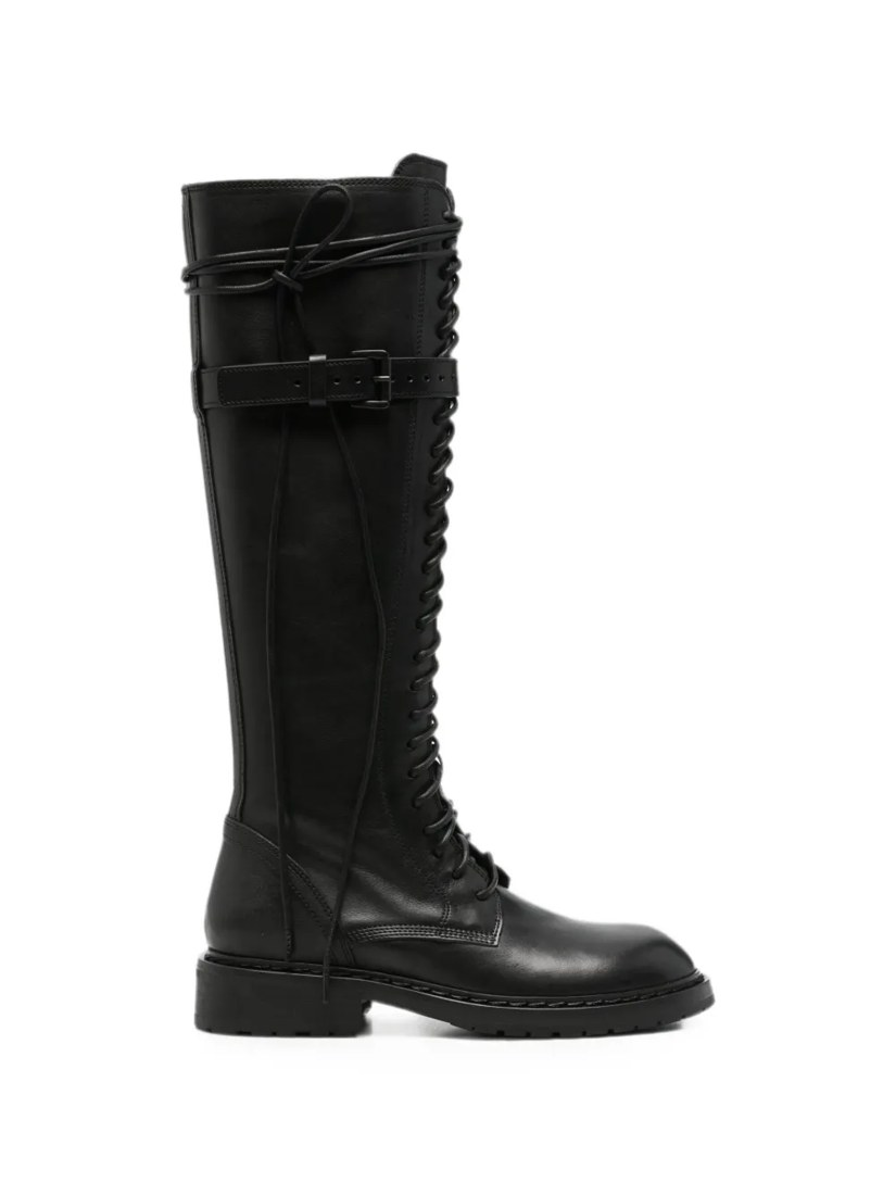 Buckle-fastening lace-up boots