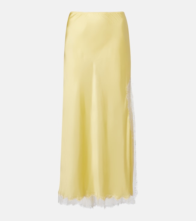 Lila lace-trimmed satin slip skirt