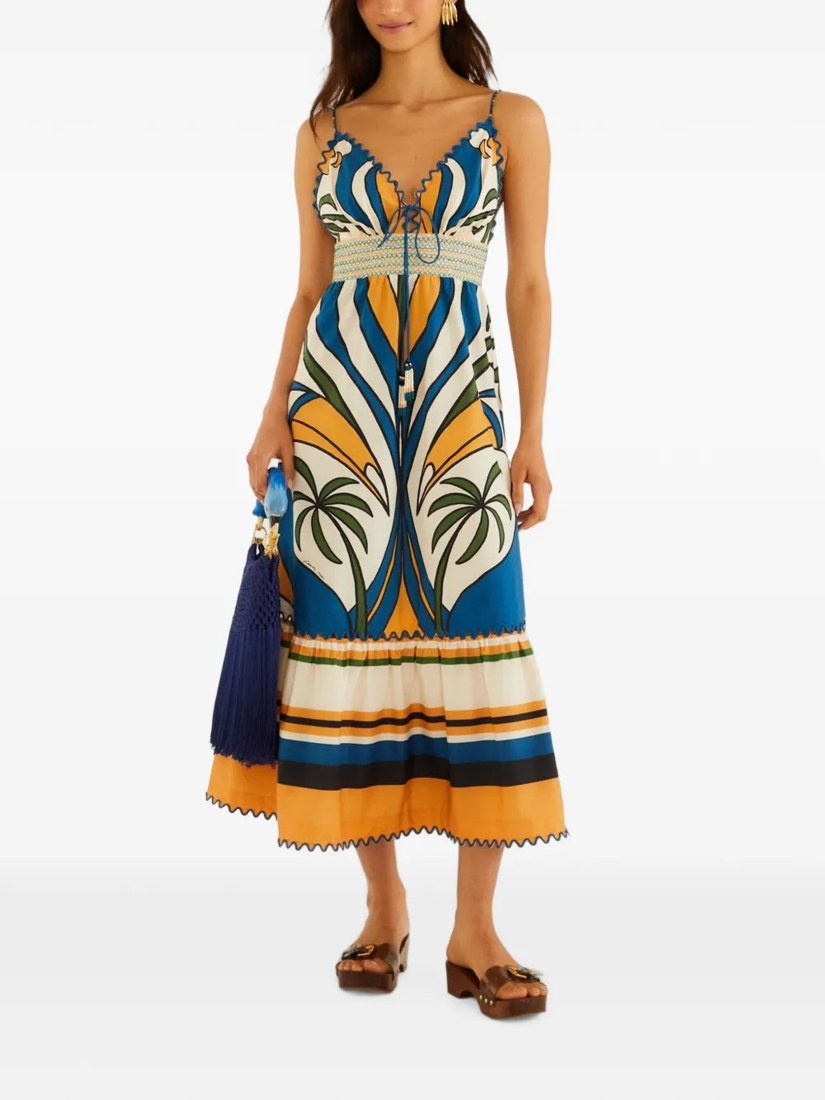 Tropical graphic wavy detail maxi dress