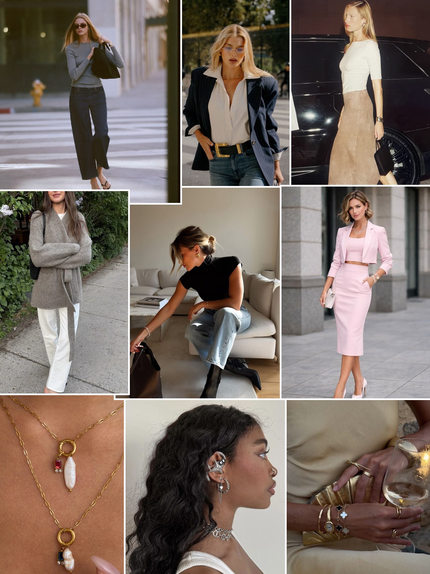 Street style collage of women wearing gifts for women in their 30s