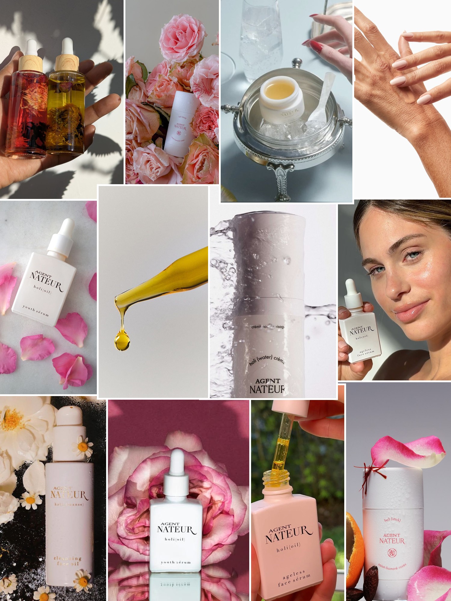 Collage of campaign images, textures and rituals that capture the Agent Nateur mood