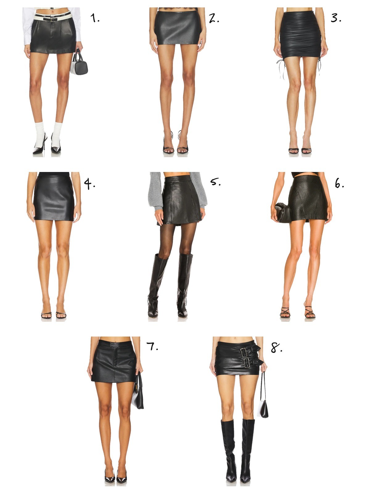 black mini skirts, numbered picks