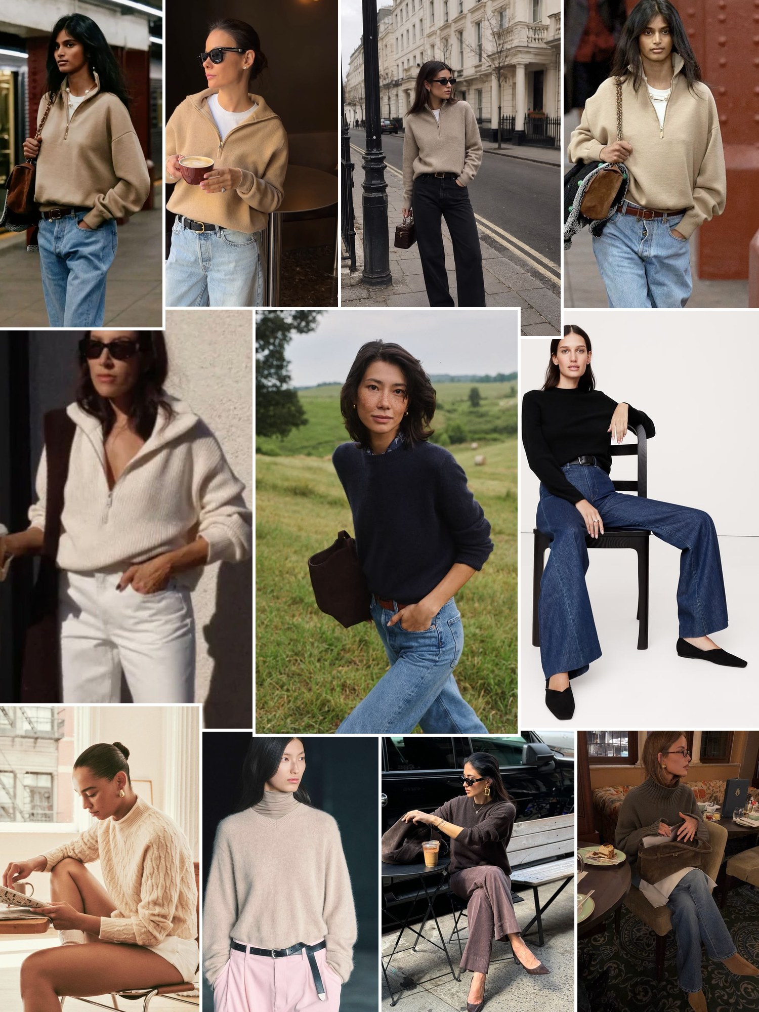 Collage of quarter-zip cashmere sweaters and similar looks