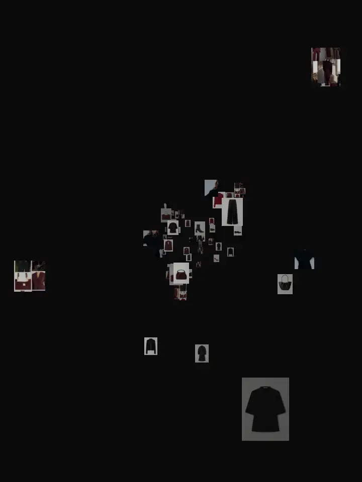 Phia digital closet demo with pieces from this burgundy and black edit: save the Dolce&Gabbana Vittoria Suede Tote as you browse, Gmail receipts fill your Closet, and Phia builds an outfit in one step