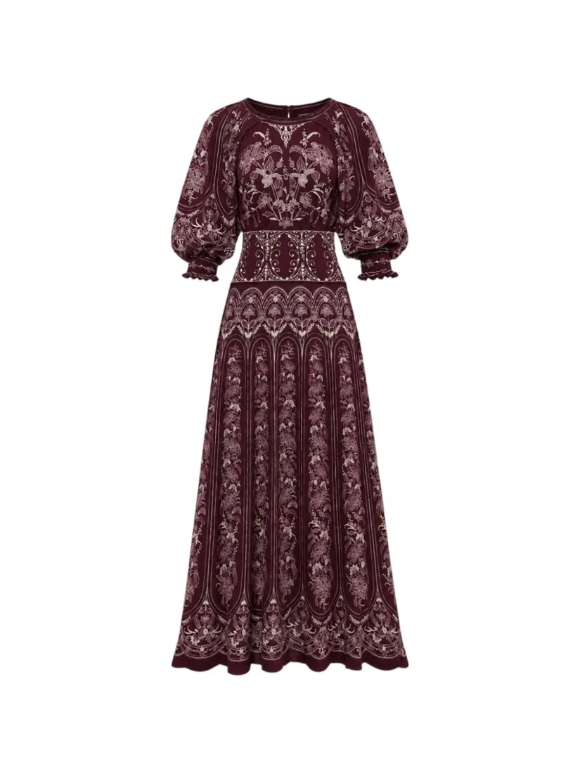 Maxi floral-print puff-sleeve dress