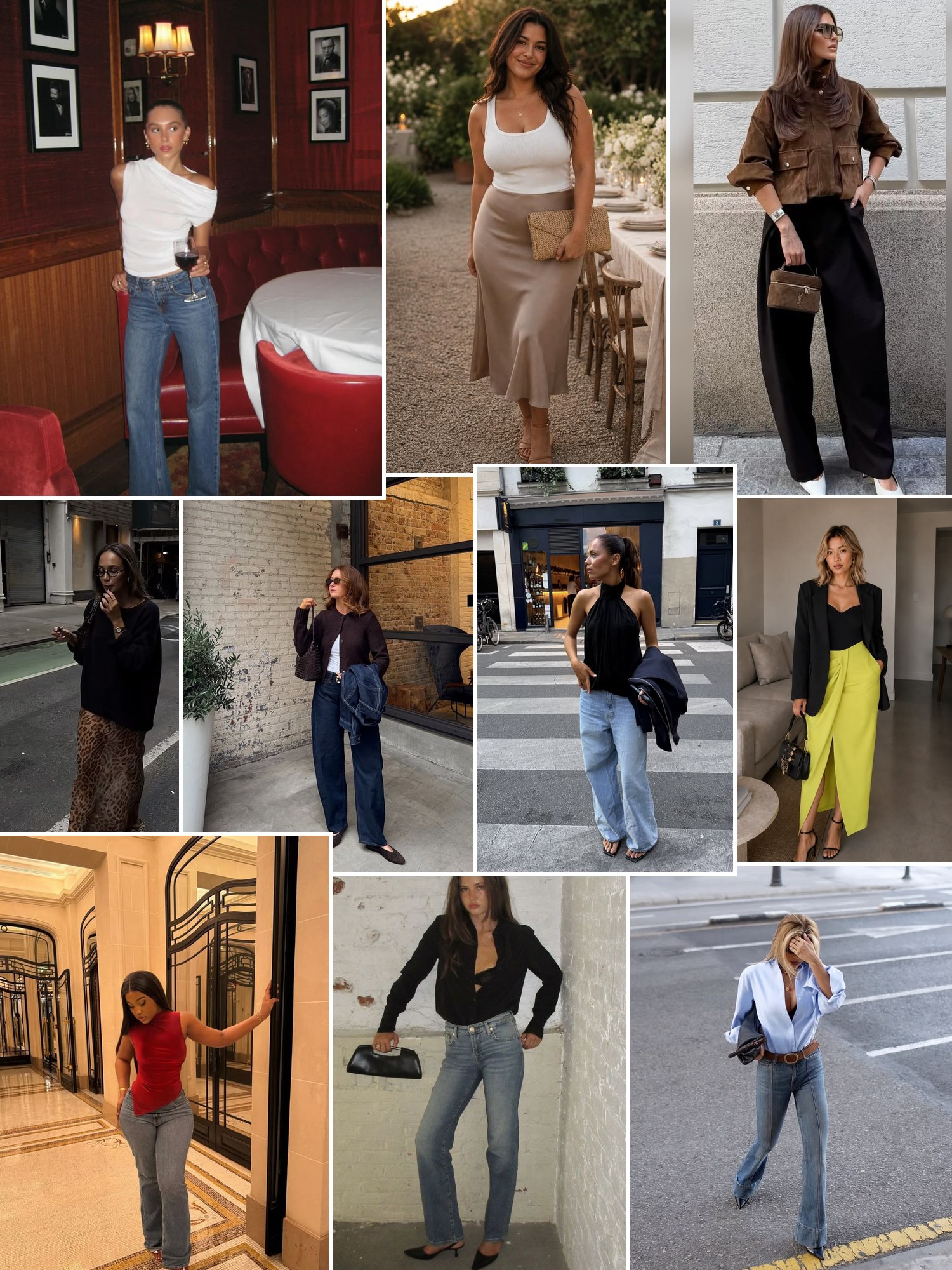 Street style collage of women wearing casual date night outfits