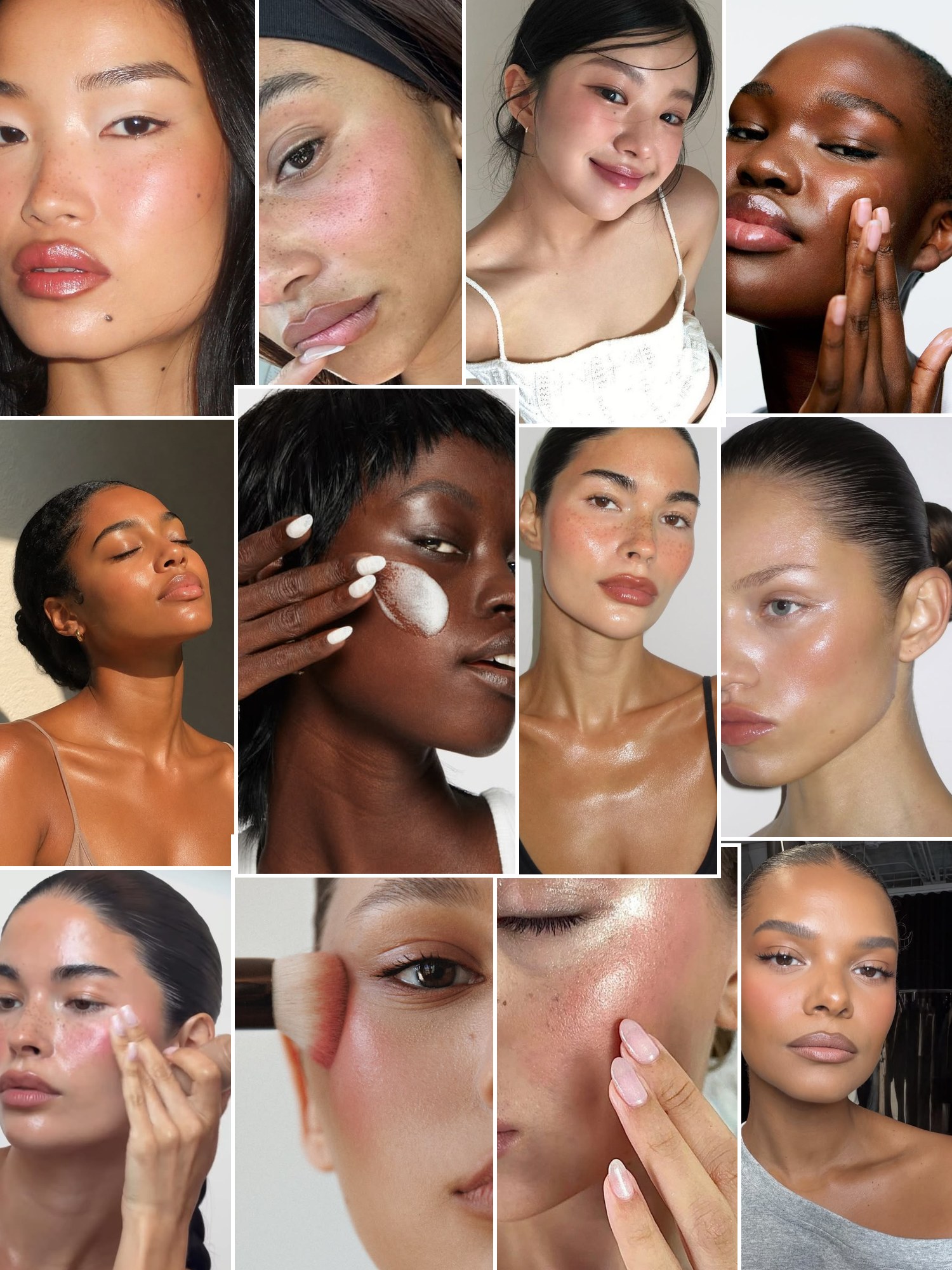 Collage of fresh skin and natural makeup close-ups