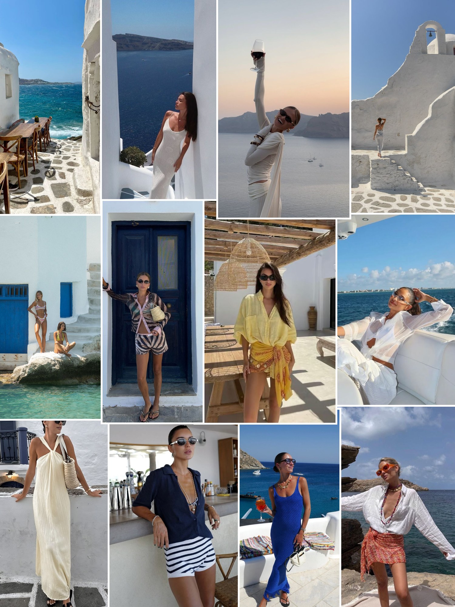Street style collage of women wearing Mykonos perfume