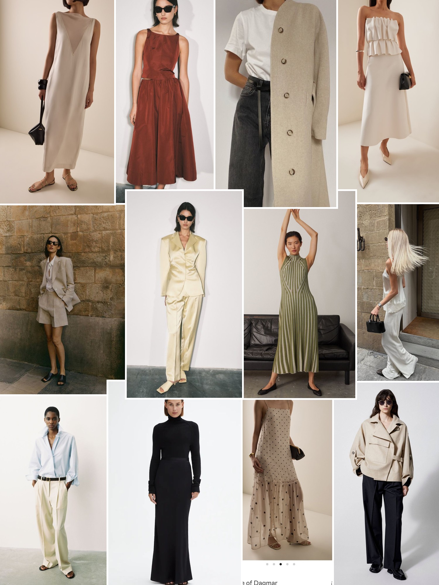 Collage of runway looks, campaign shots and street style outfits that capture the House of Dagmar mood