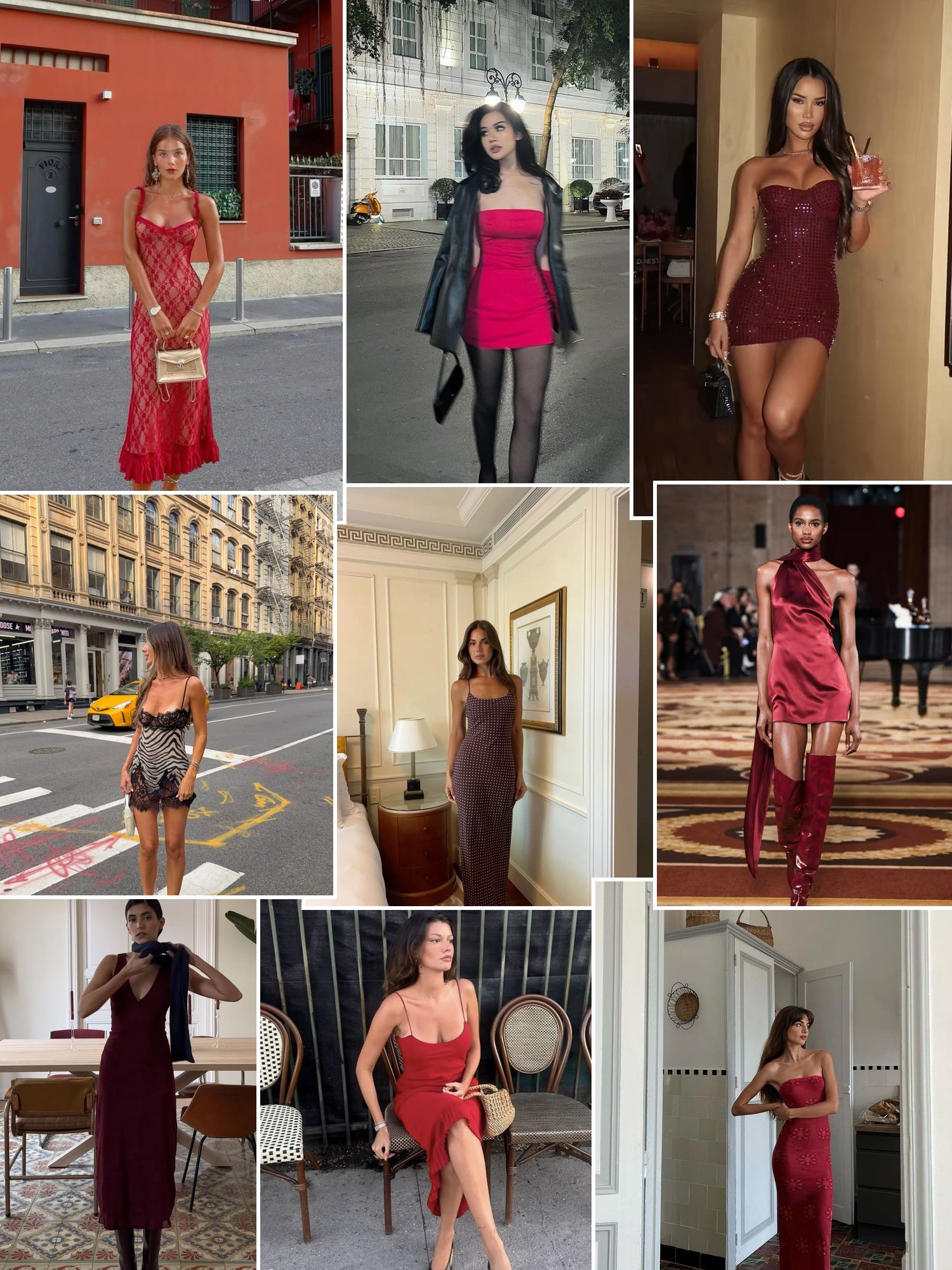 Collage of black, red and leopard going out dresses