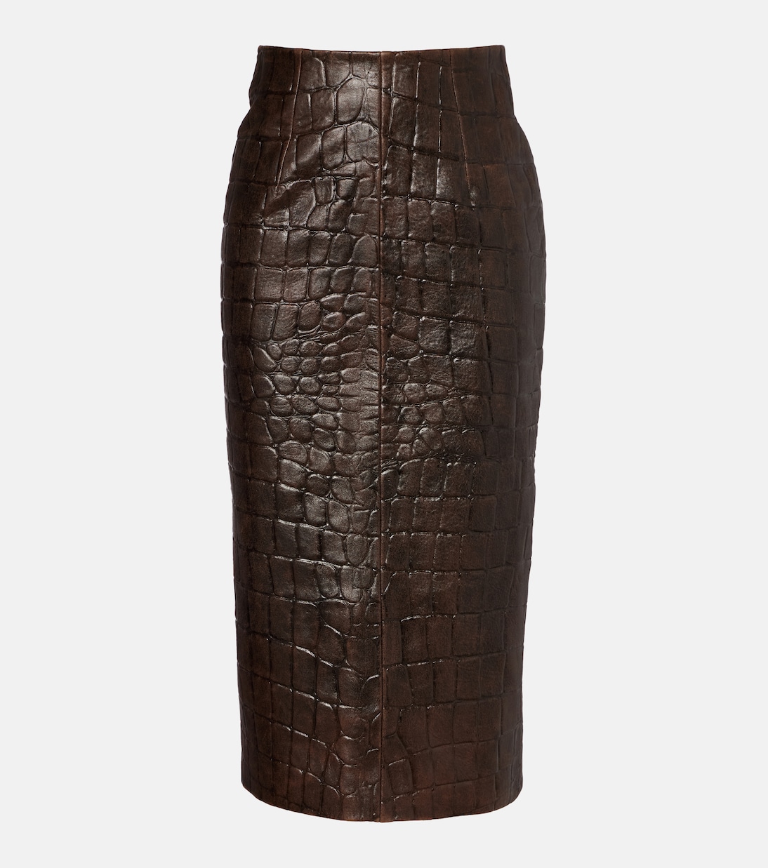 Loretta croc-effect leather pencil skirt