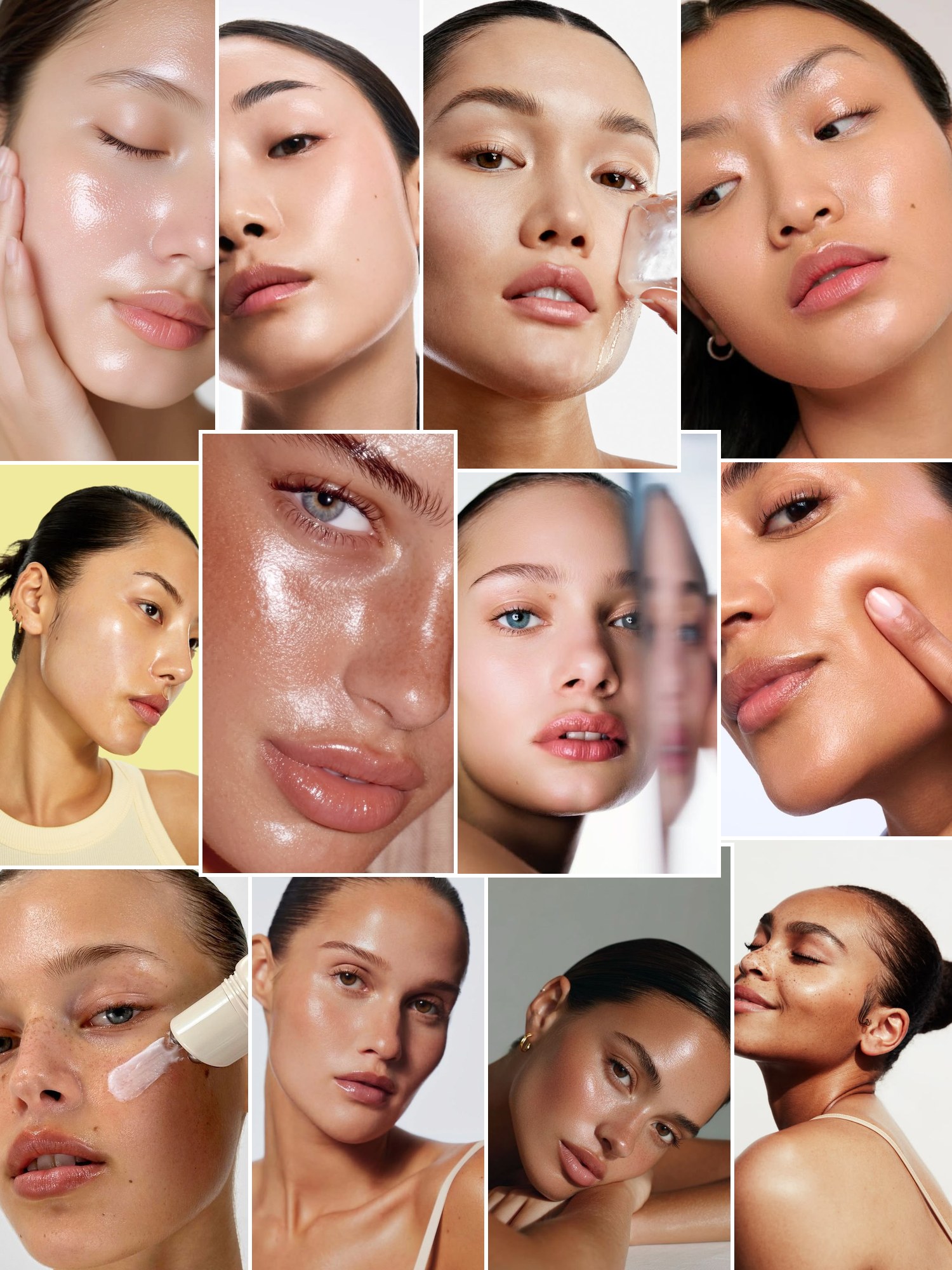 Collage of fresh, dewy skin close-ups