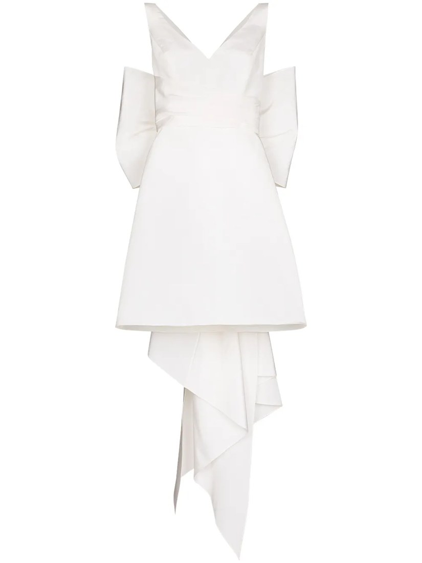Oversize-bow silk mini dress