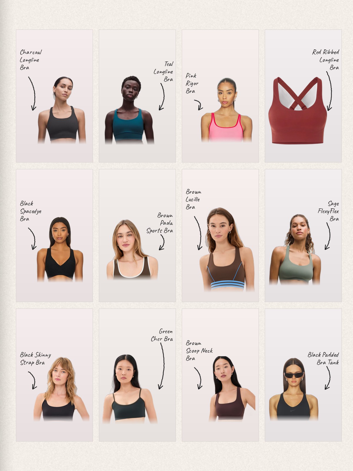 Sports Bra collage with picks from Beyond Yoga, lululemon, Splits59 and Nike