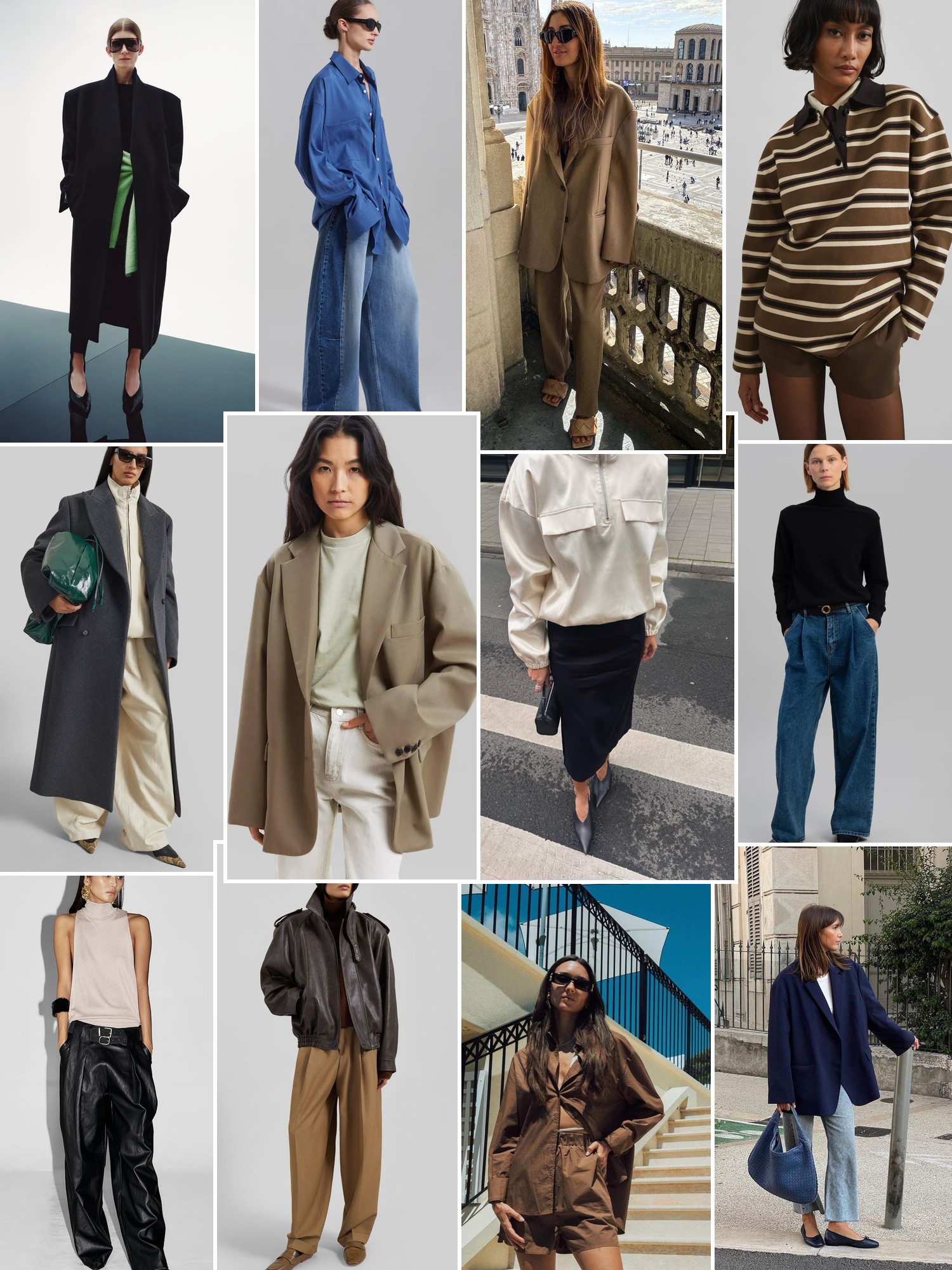 Collage of runway looks, campaign shots and street style outfits that capture the The Frankie Shop mood