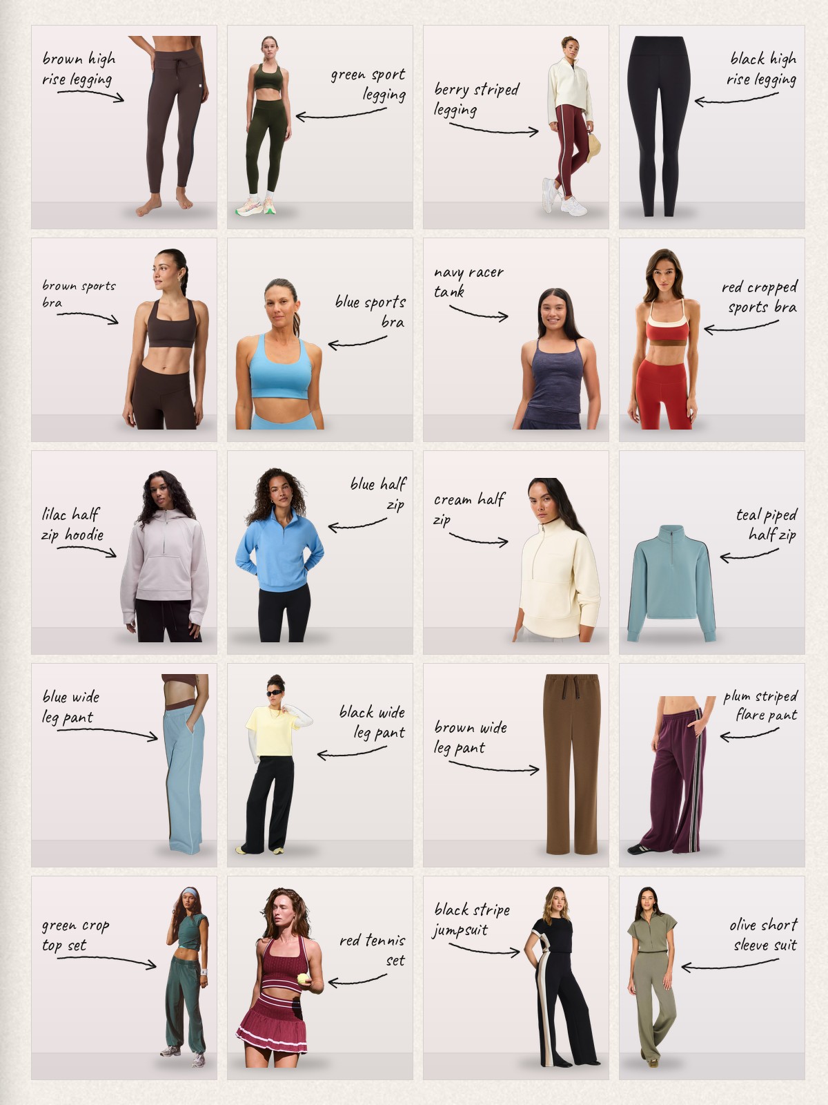 Collage of 20 pieces for athleisure brands