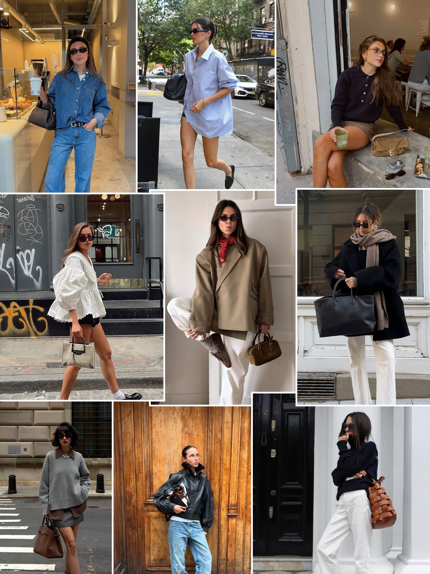 Street style collage of women in loafers, ballet flats and slip-on shoes