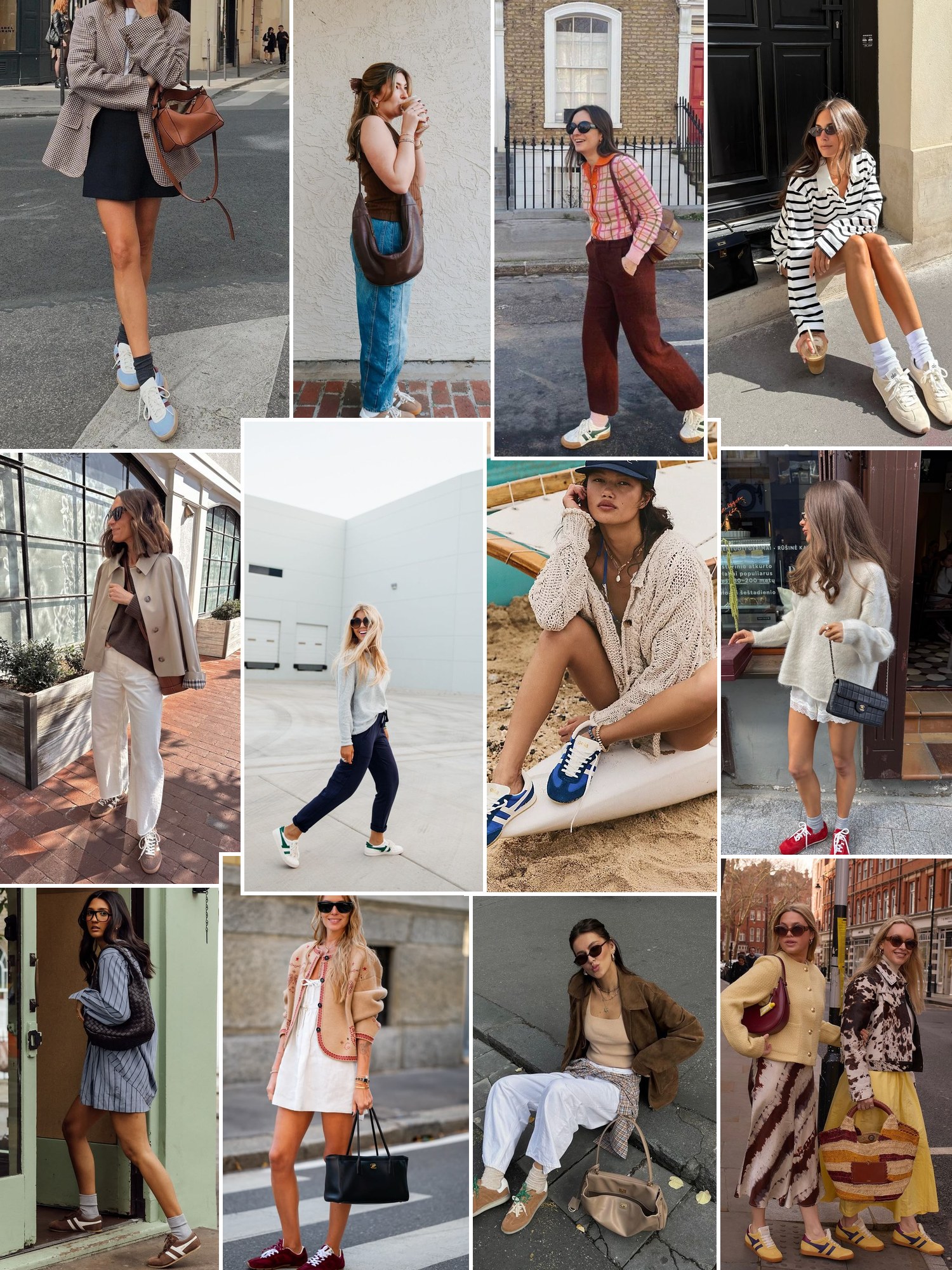 Street style collage of women wearing Gola sneakers