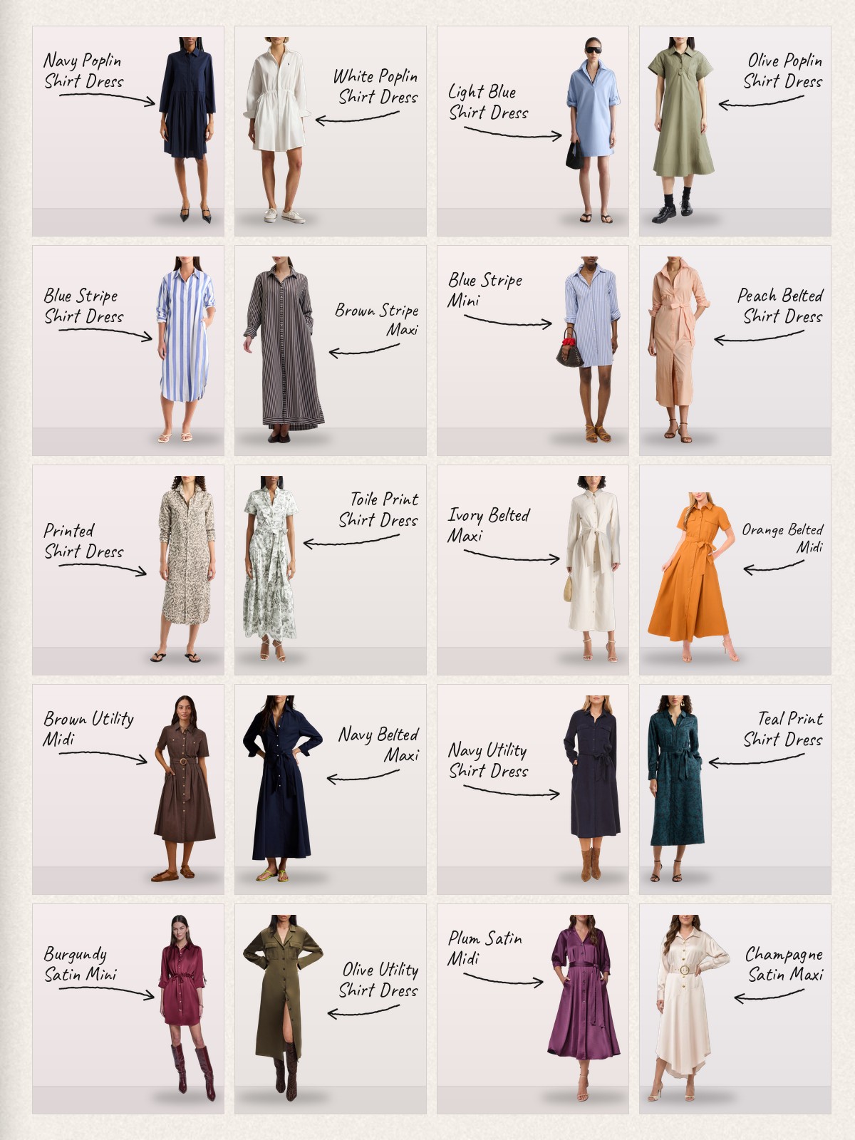 Collage of 20 pieces for shirt dresses