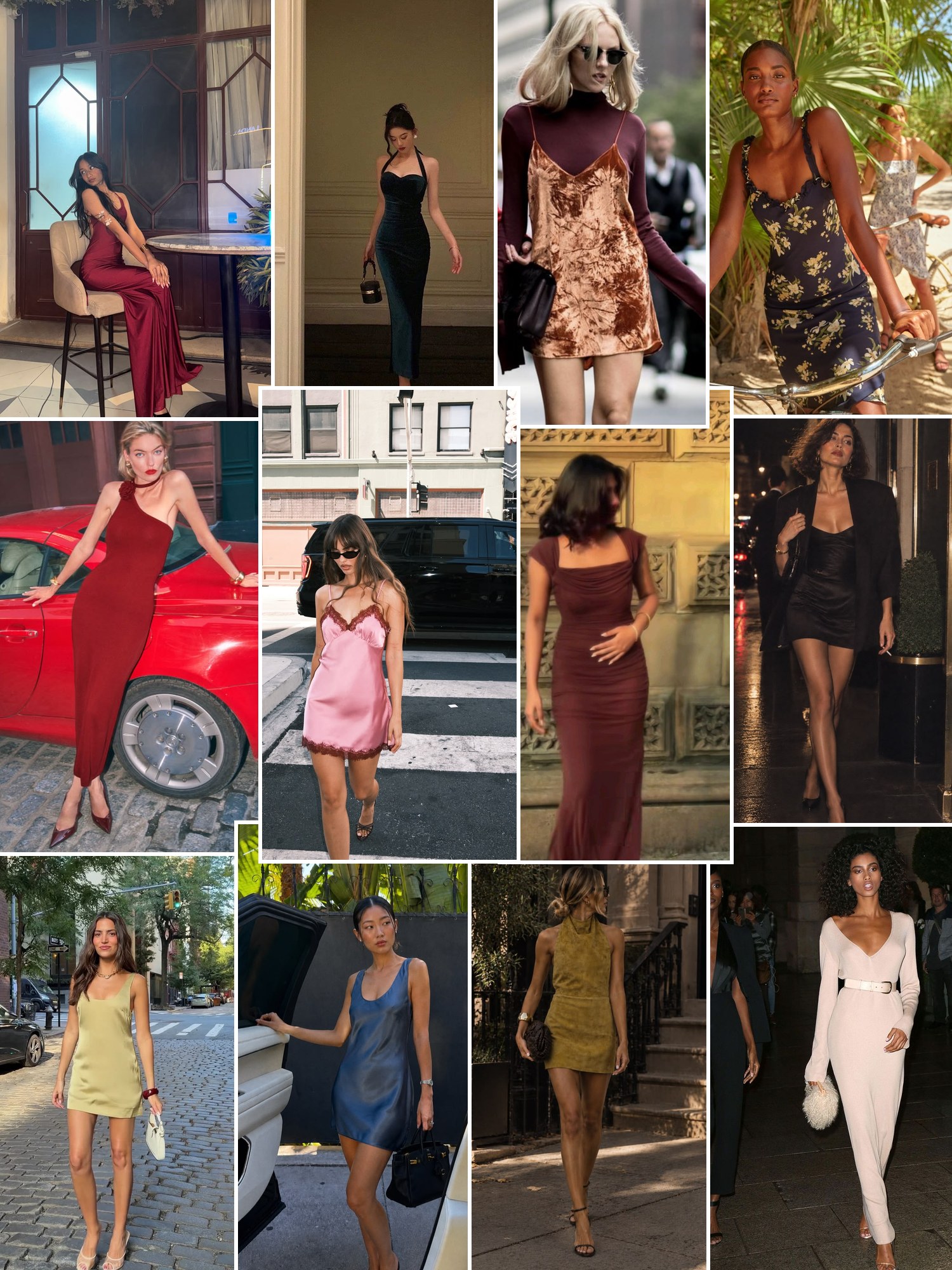 Street style collage of women wearing Fashion Nova dresses