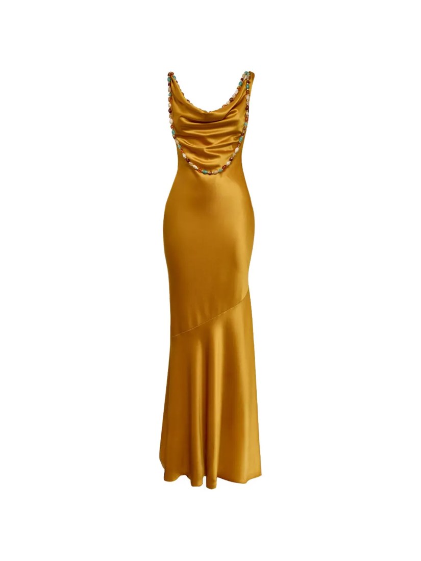 Keryn bead-embellished cowl-neck maxi dress