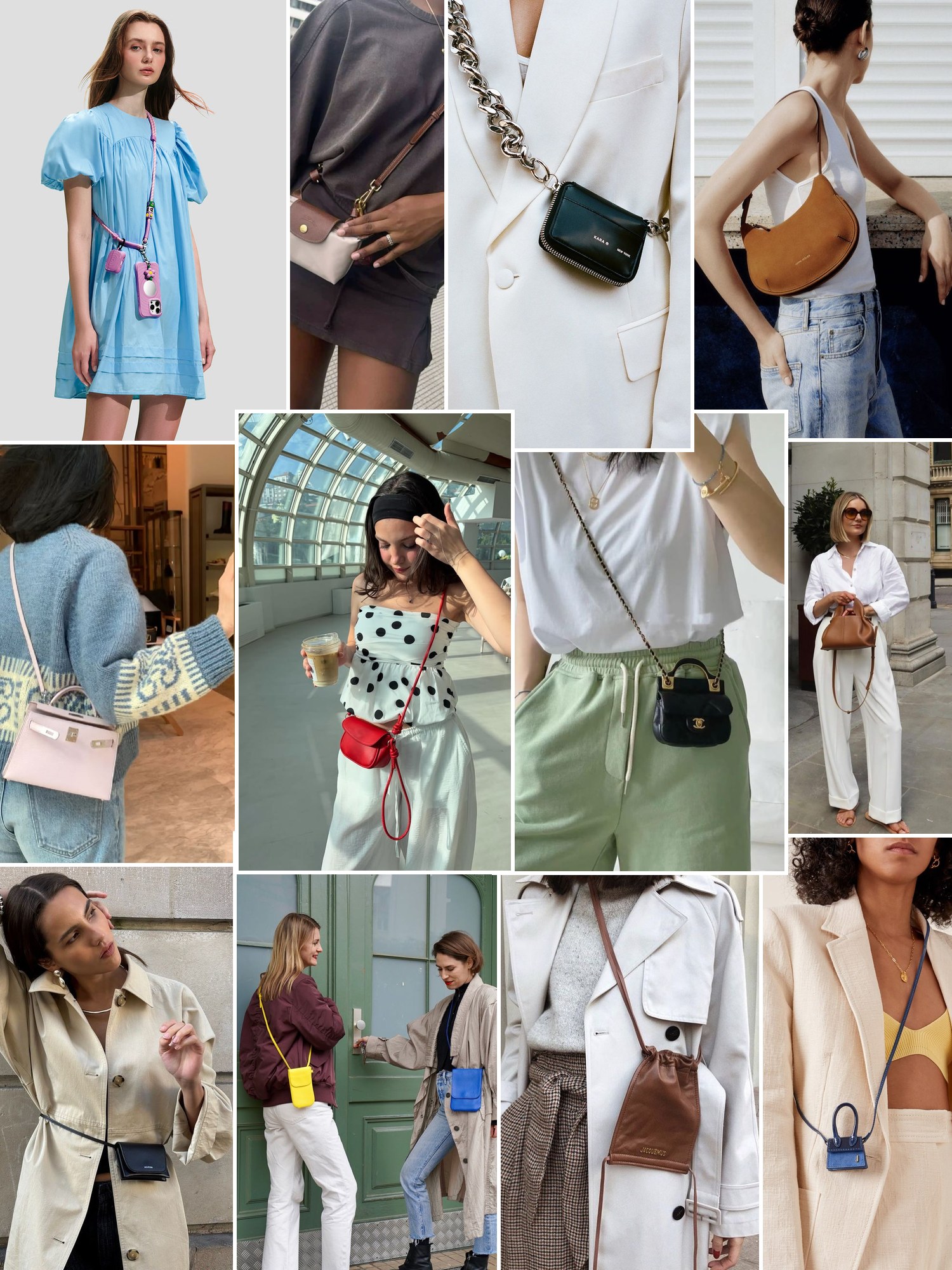 Collage of mini bags worn crossbody