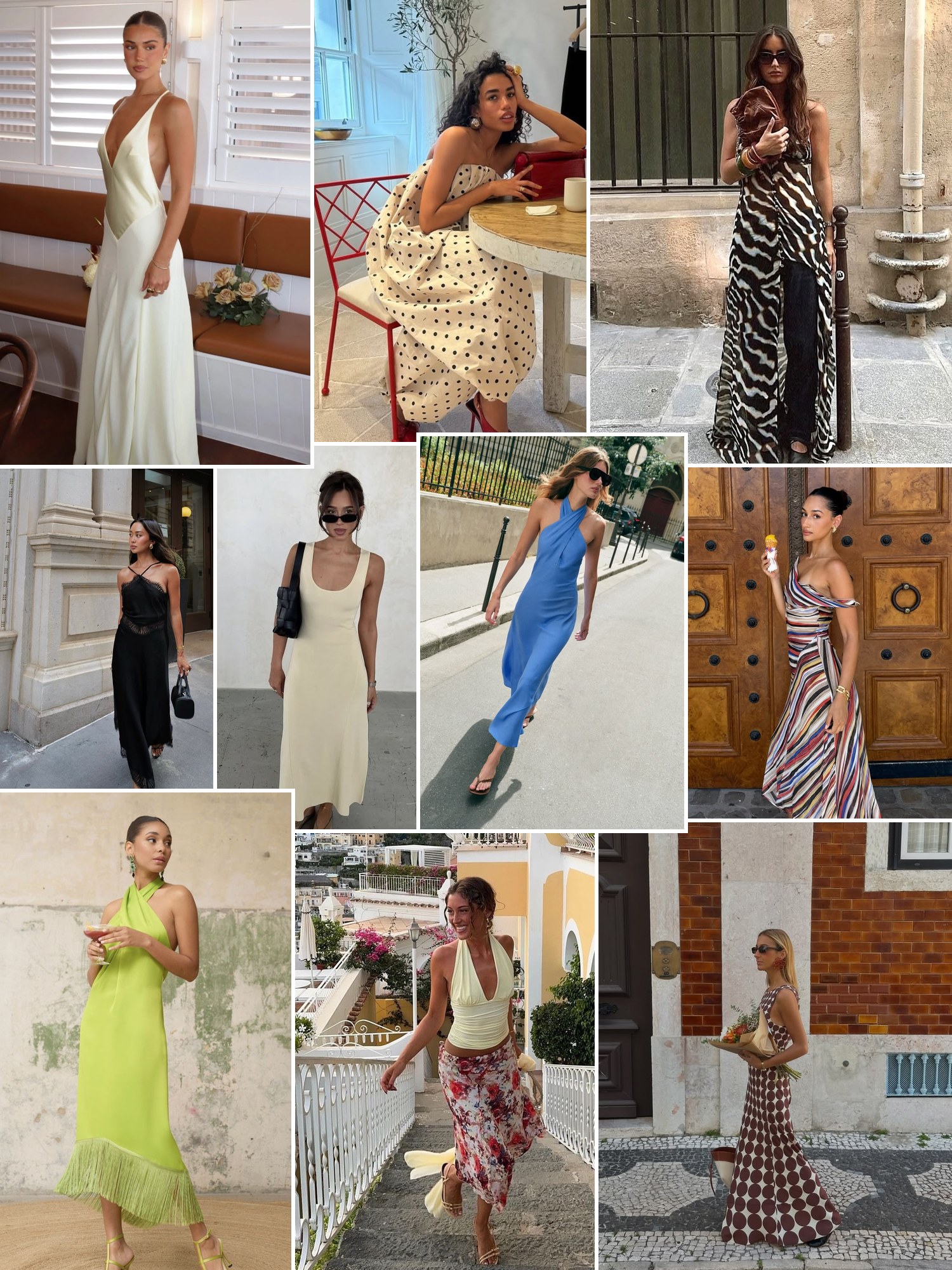 Collage of summer dresses in vintage-style prints