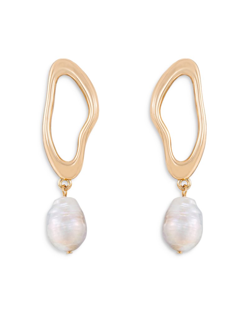 Oval Baroque Pearl Drop Earrings in 18K Gold Plated