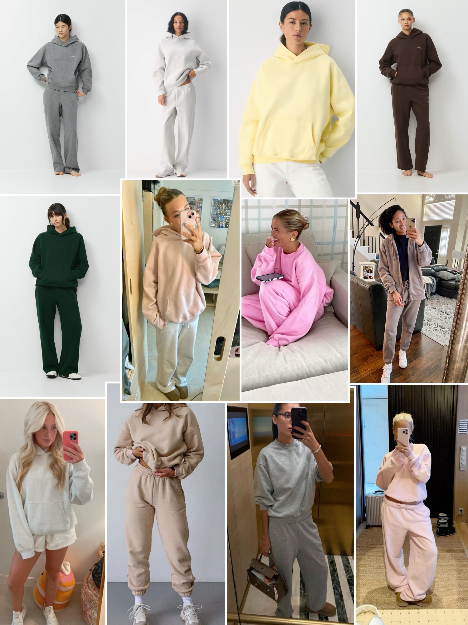 Collage of everyday outfits built around Aritzia fleece
