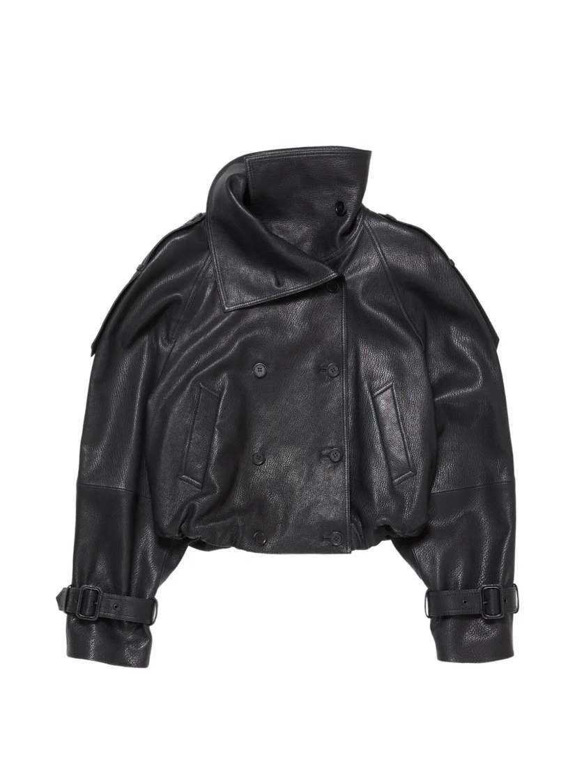 Cropped leather trench coat
