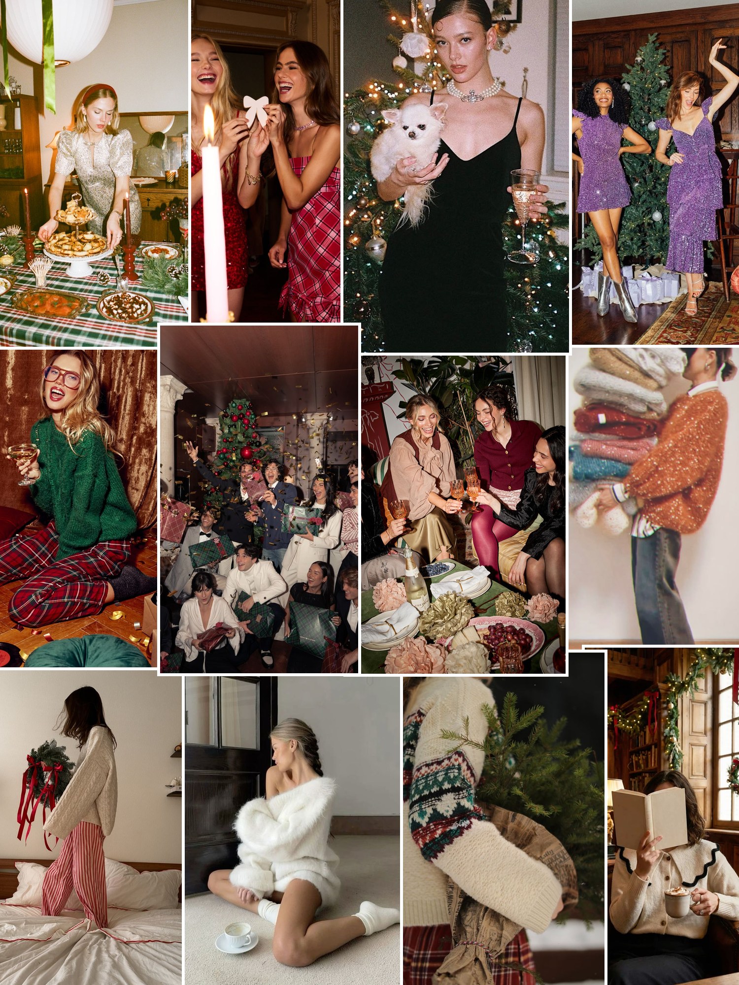 Street style collage of women wearing christmas gifts for adults