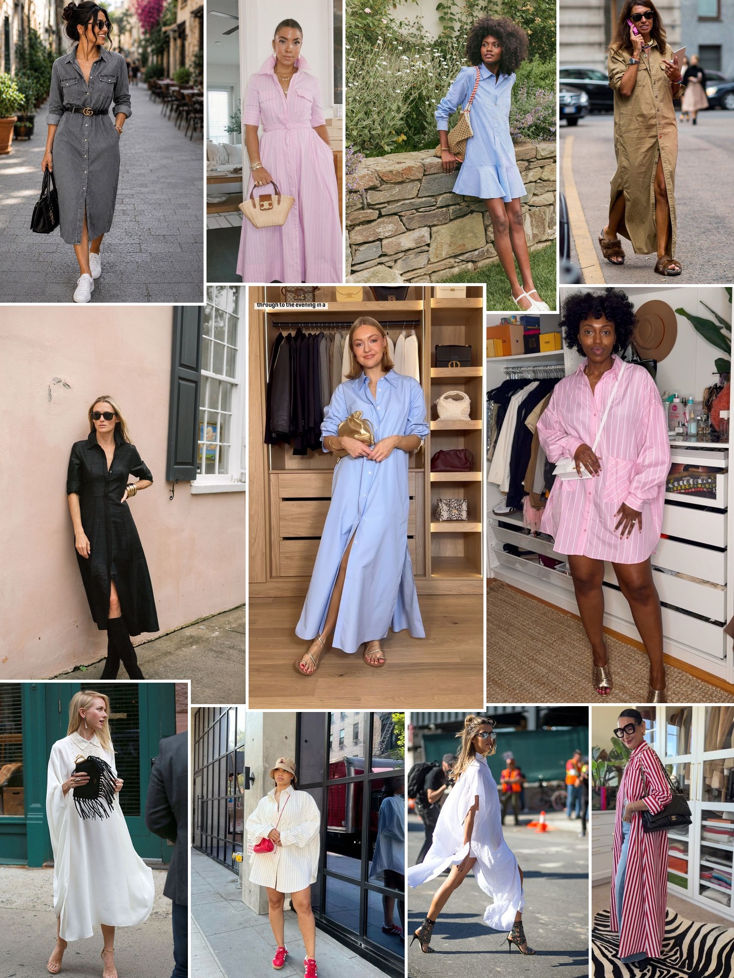 Collage of belted shirt dress outfits