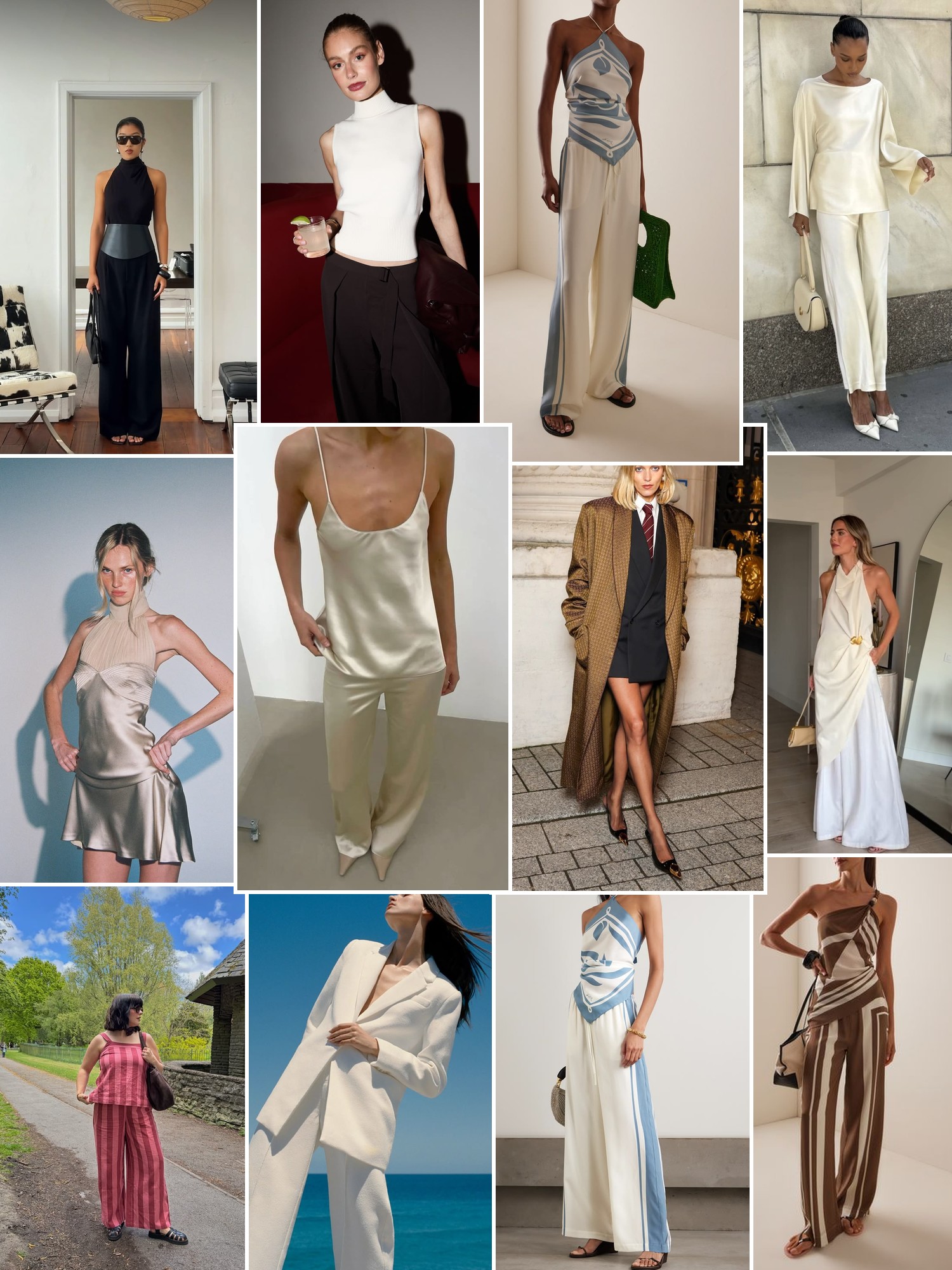 Collage of runway looks, campaign shots and street style outfits that capture the SIR. mood