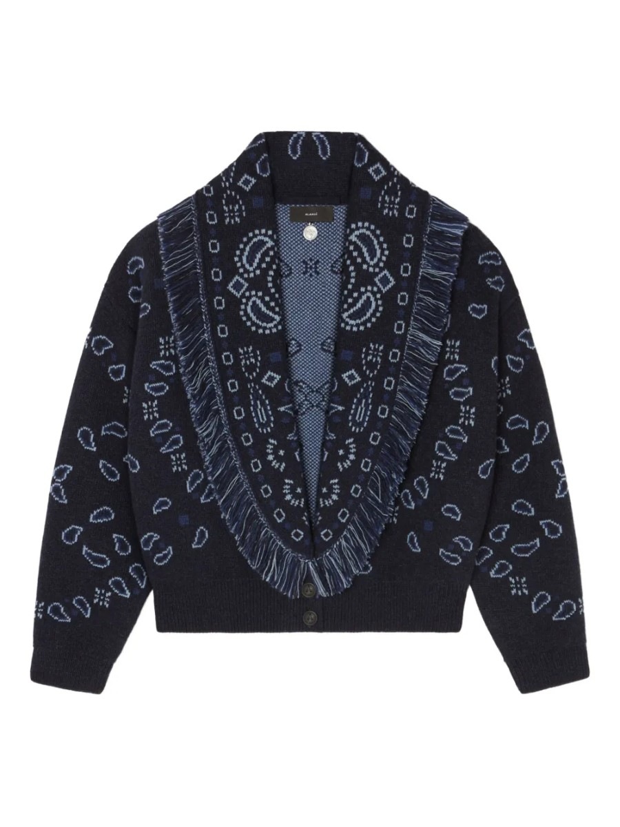Bandana-Jacquard Fringed Cardigan