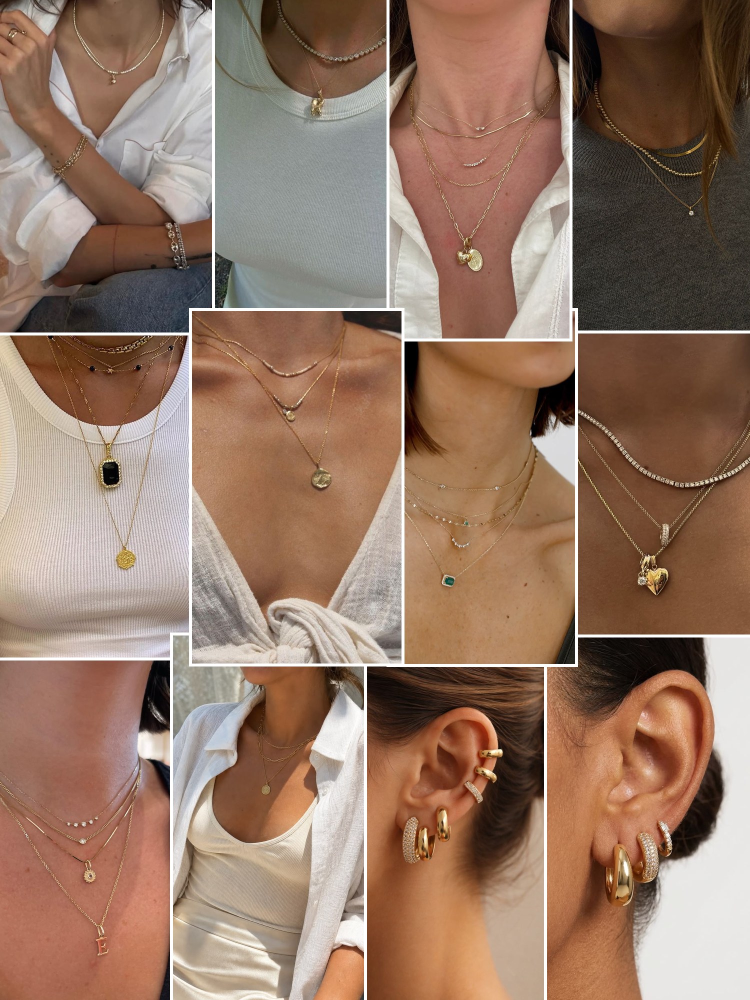 Collage of everyday outfits built around Kinn Studio jewelry