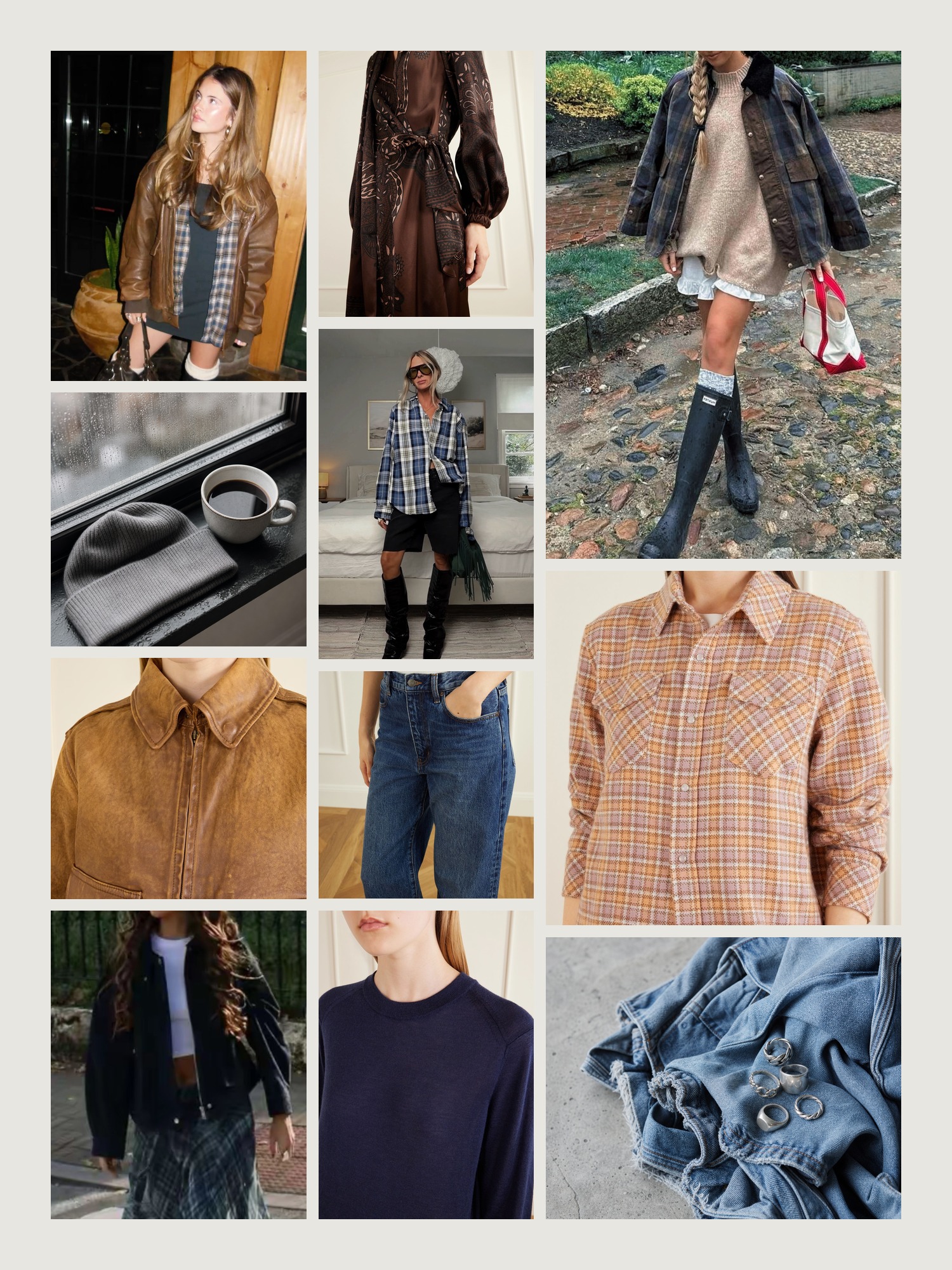 Mood board of grunge style in washed denim and grey