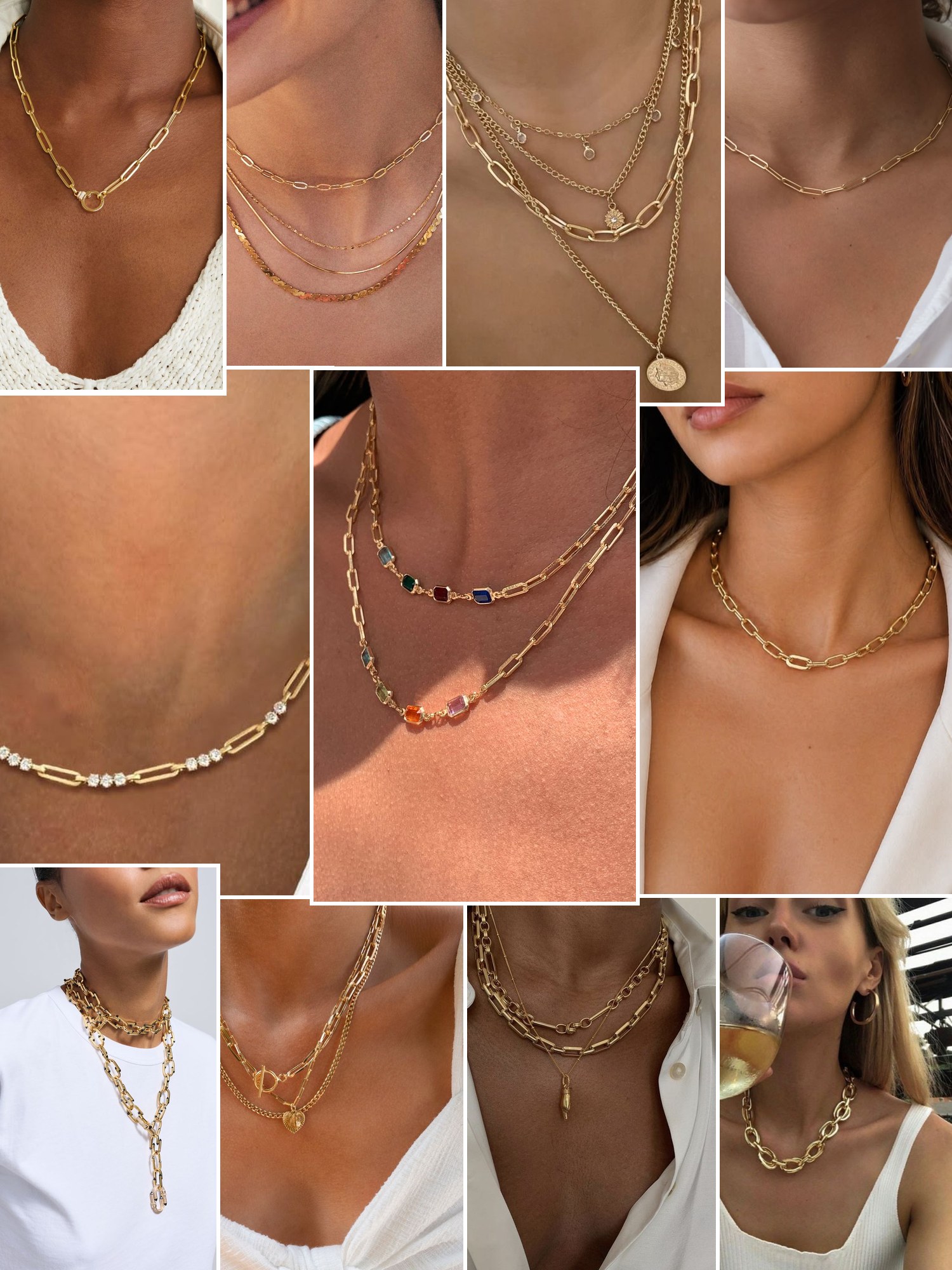 Street style collage of women wearing Paperclip necklace