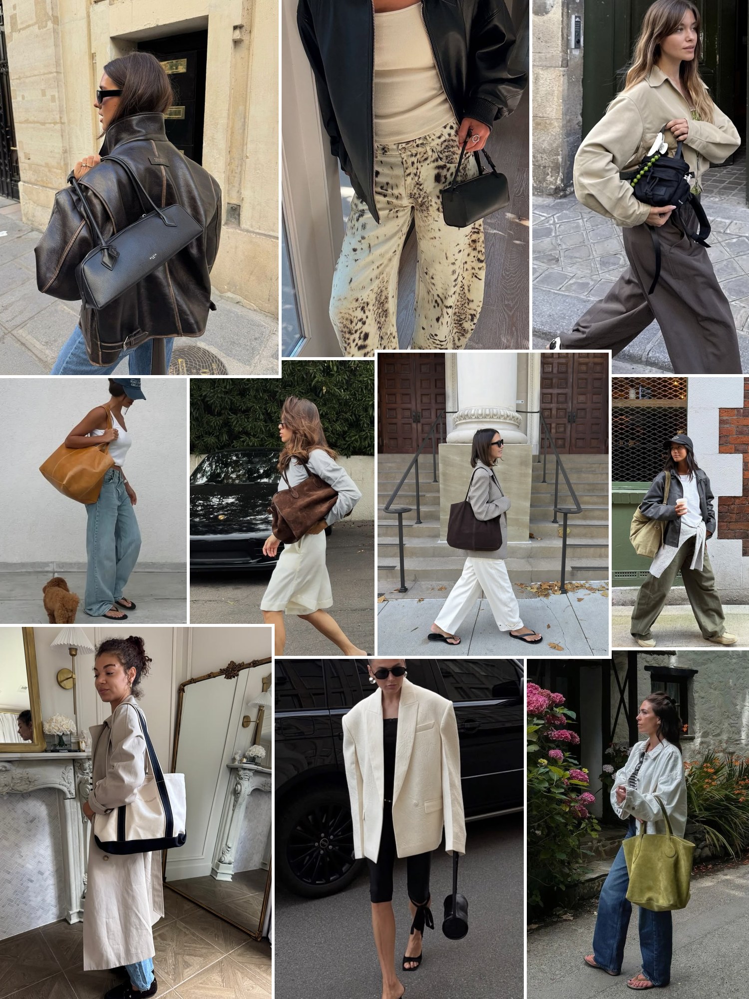 Collage of barrel top-handle bags and similar looks