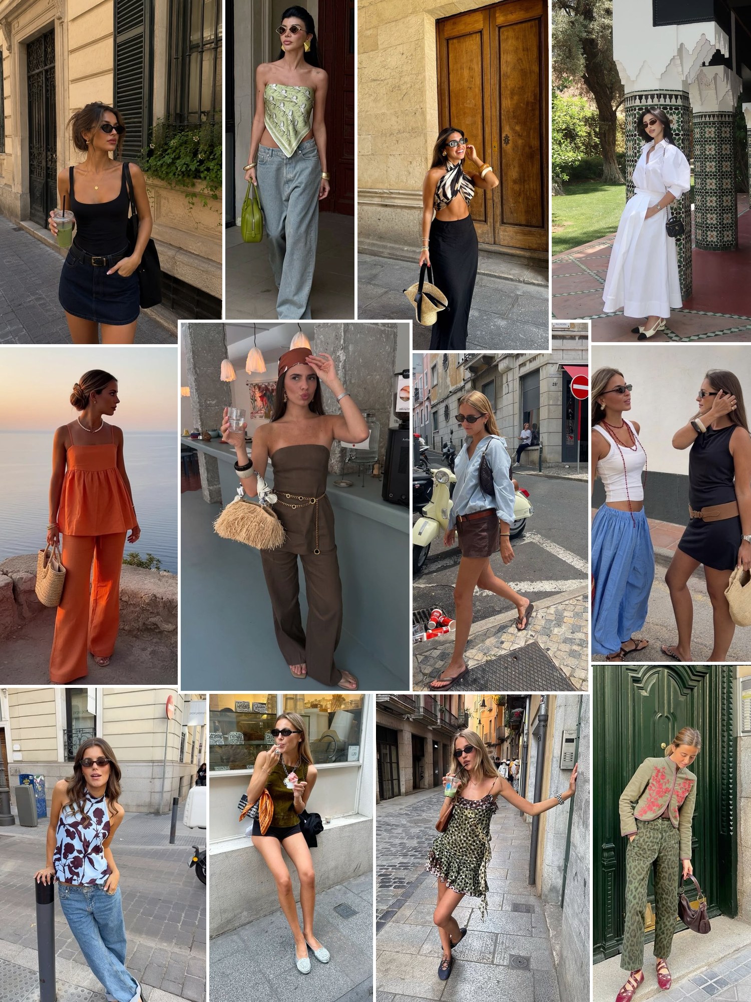 A mood board of editorial and street-style photos for Spain Fashion: How to Dress There.