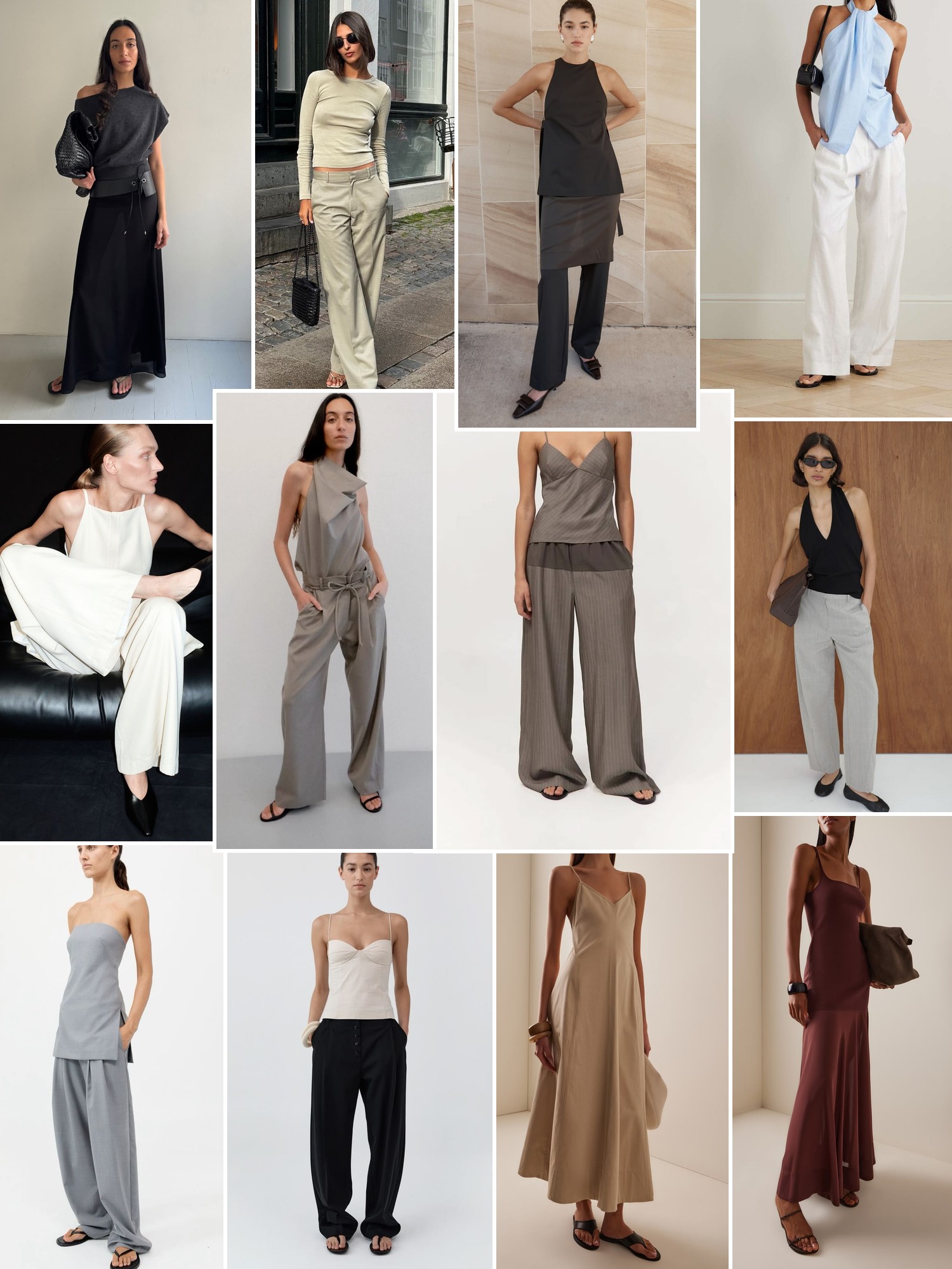 Collage of runway looks, campaign shots and street style outfits that capture the St. Agni mood