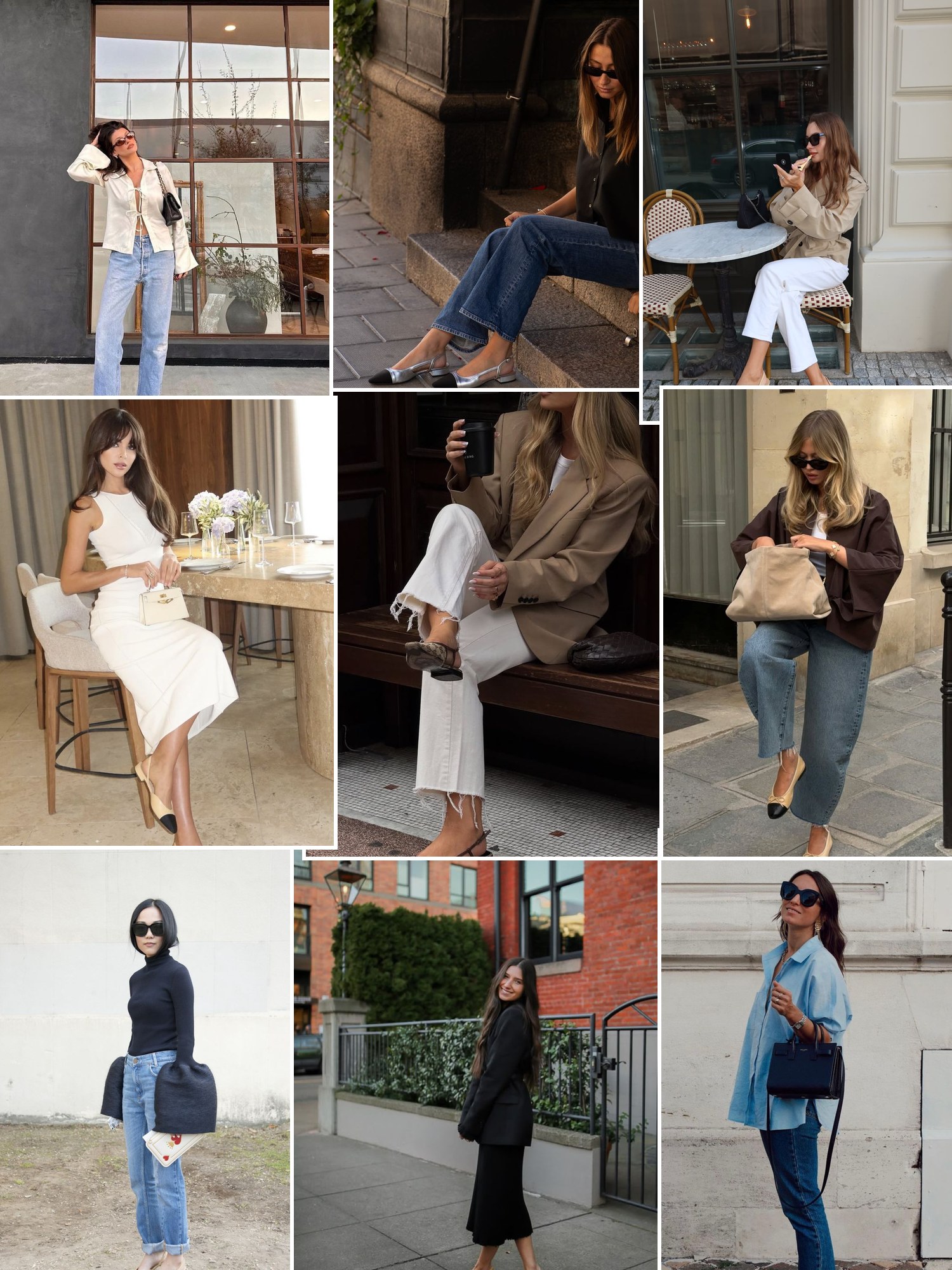 Collage of beige and black cap-toe slingbacks and similar looks