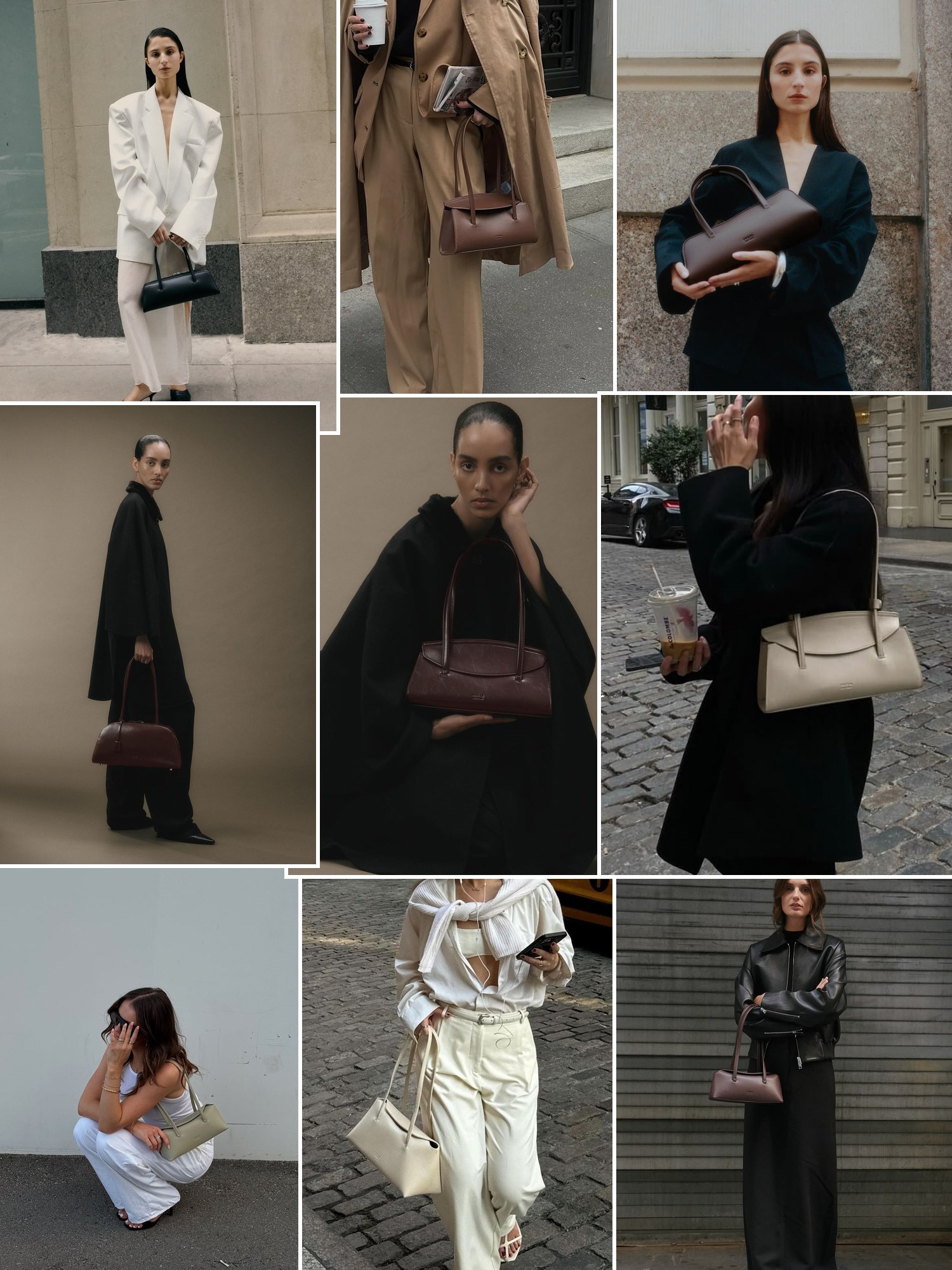 Collage of Freja shoulder bags with fall outfits