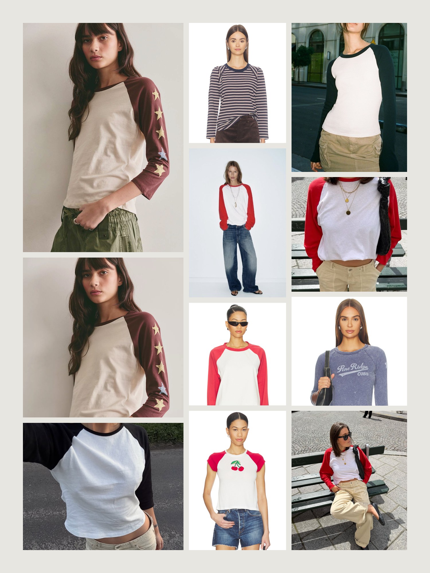 Mood board for Baseball Tee: street-style photos, close-up details and product shots from this edit